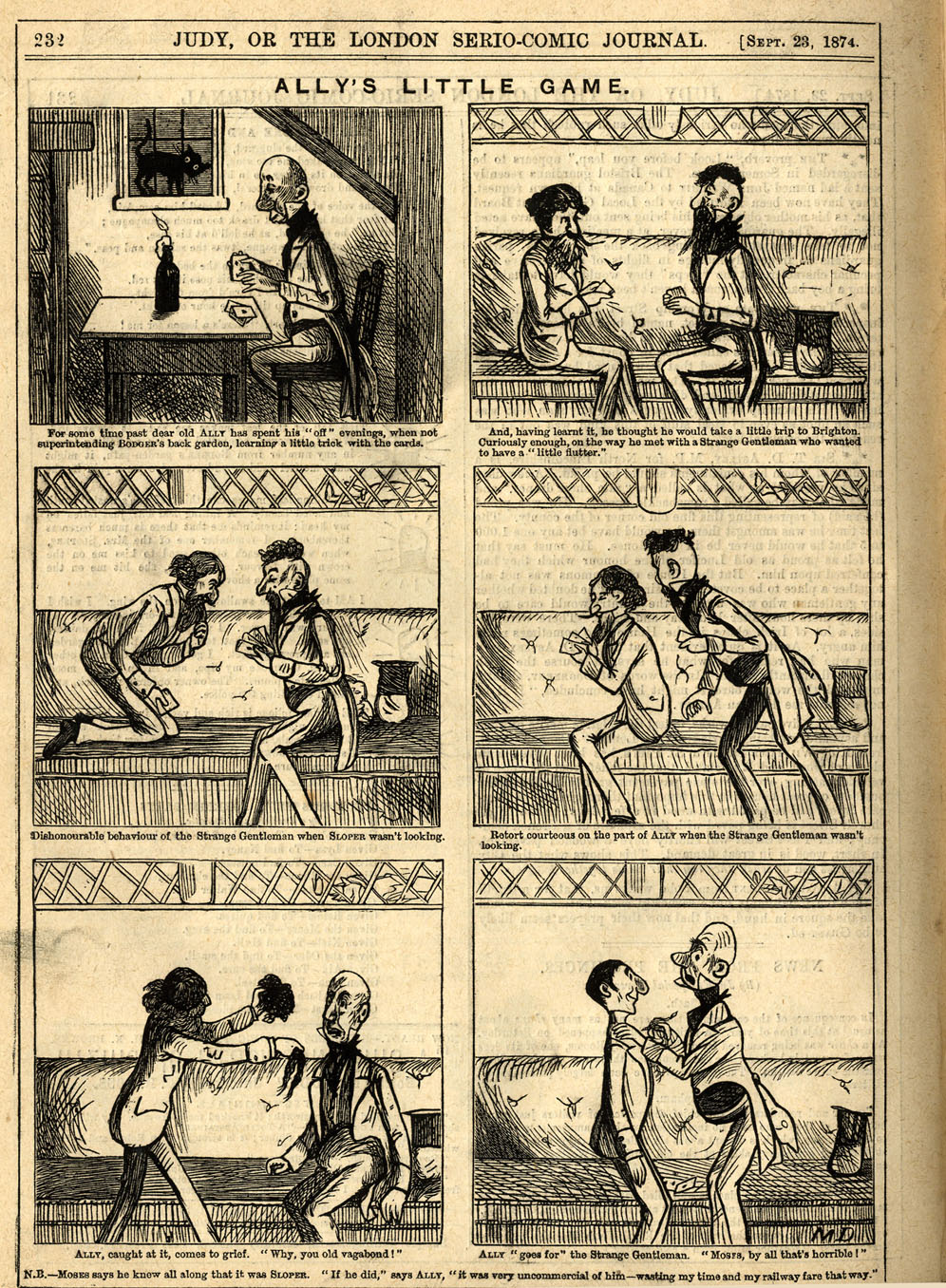 Ally Sloper, Marie Duval strip in Judy, page 13. Public domain. Source: https://commons.wikimedia.org/wiki/File%3AMarie_Duval%2C_Ally_Sloper%2C_Ally%27s_Little_Game_%28Judy%2C_September_23%2C_1874%29.jpg
