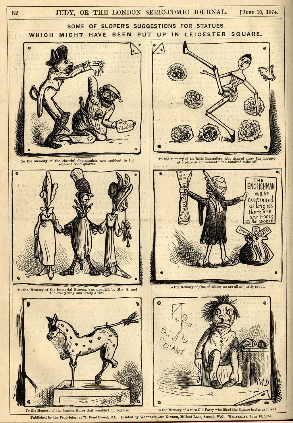 Ally Sloper, Marie Duval strip in Judy, page 5. Public domain. Source: https://commons.wikimedia.org/wiki/File%3AMarie_Duval%2C_Ally_Sloper%2C_Some_of_Sloper%27s_Suggestions_for_Statues_Which_Might_Have_Been_Put_Up_in_Leicester_Square_%28Judy%2C_June_10%2C_1874%29.jpg