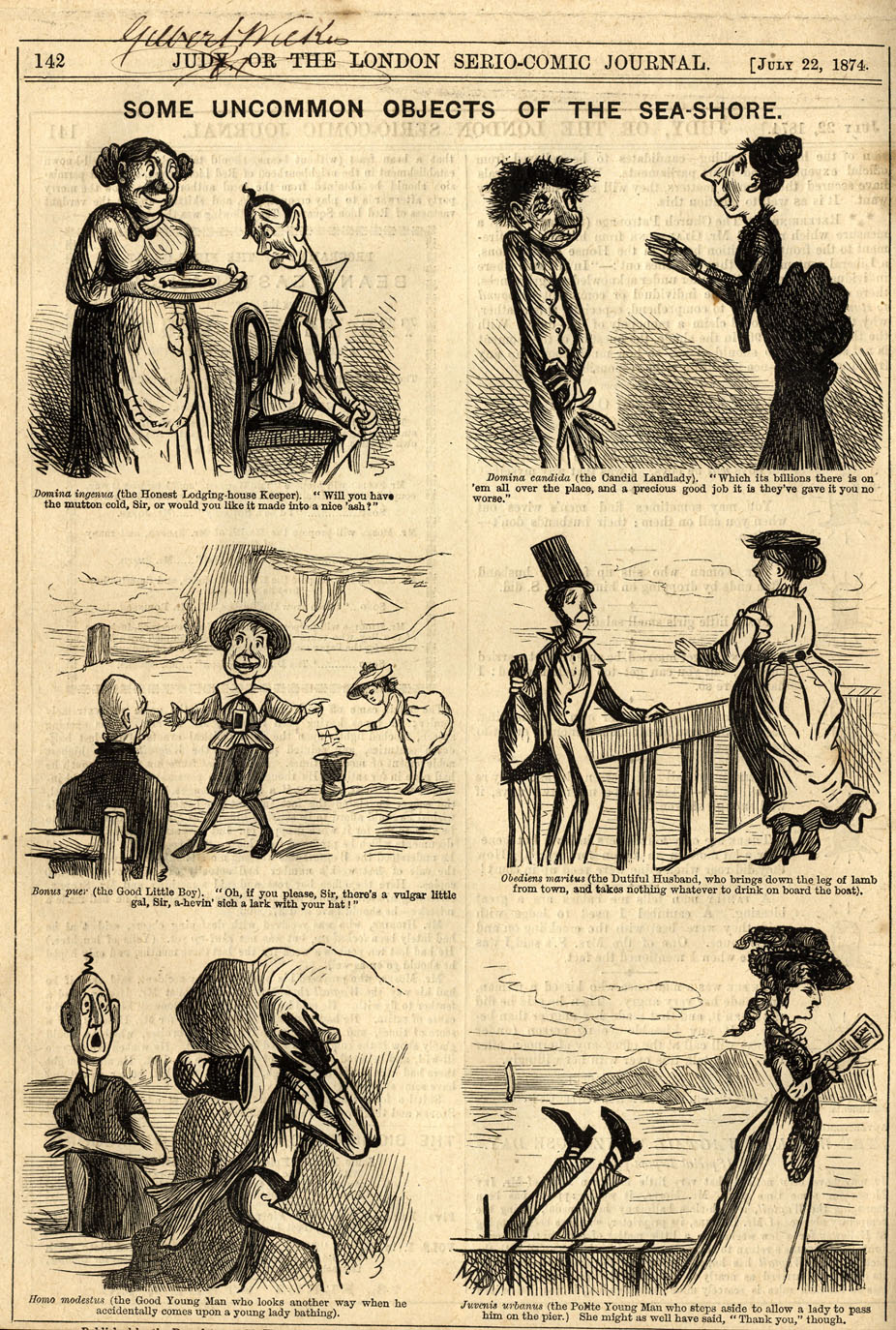 Ally Sloper, Marie Duval strip in Judy, page 9. Public domain. Source: https://commons.wikimedia.org/wiki/File%3AMarie_Duval%2C_Ally_Sloper%2C_Some_Uncommon_Objects_of_the_Sea-Shore_%28Judy%2C_July_22%2C_1874%29.jpg