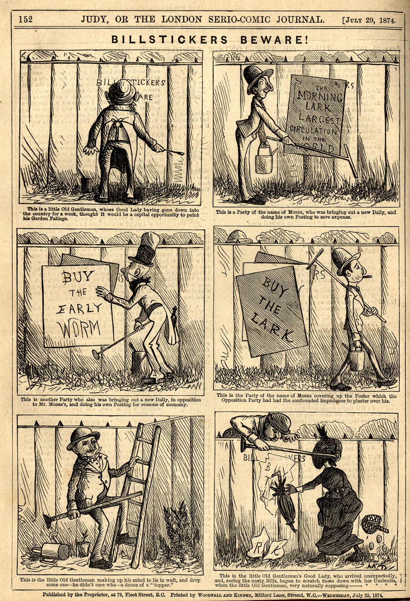 Ally Sloper, Marie Duval strip in Judy, page 10. Public domain. Source: https://commons.wikimedia.org/wiki/File%3AMarie_Duval%2C_Ally_Sloper%2C_Billstickers_Beware%21_%28Judy%2C_July_29%2C_1874%29.jpg