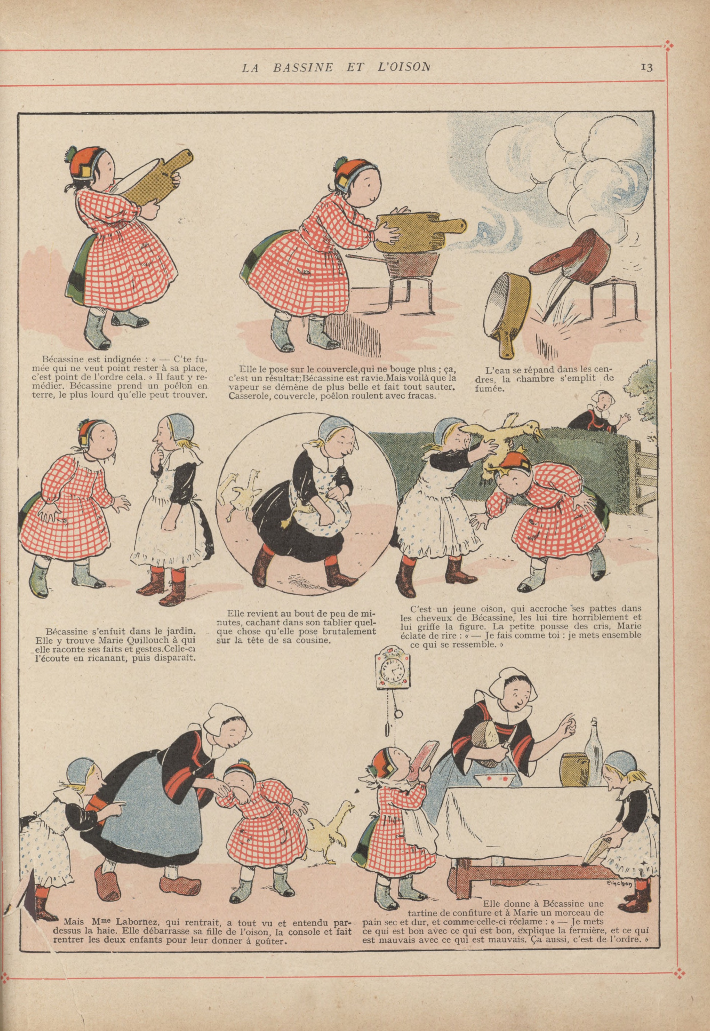Bécassine – L'Enfance de Bécassine (1913), page 16. Caumery & J.-P. Pinchon. Domaine public.