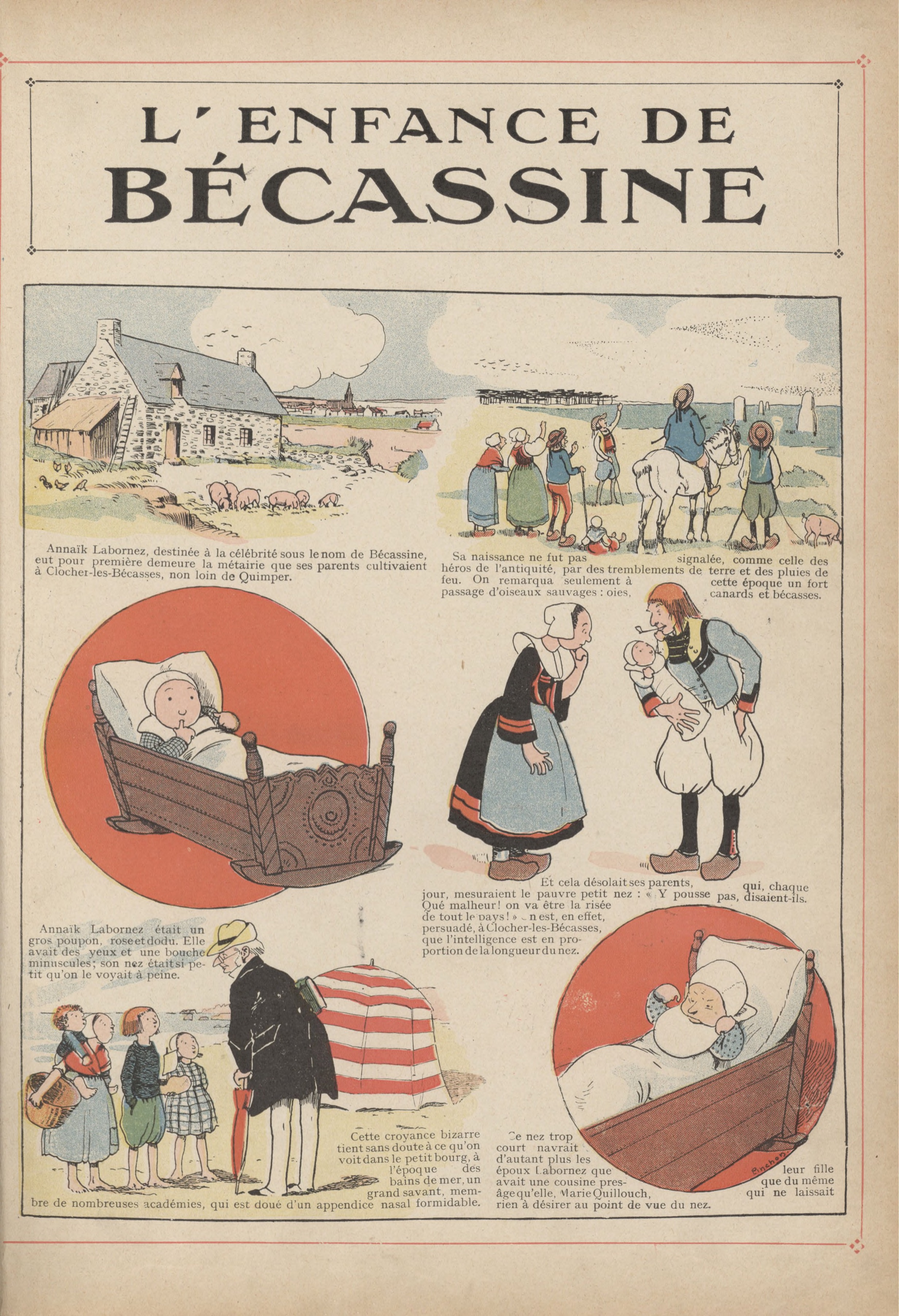 Bécassine – L'Enfance de Bécassine (1913), page 4. Caumery & J.-P. Pinchon. Domaine public.