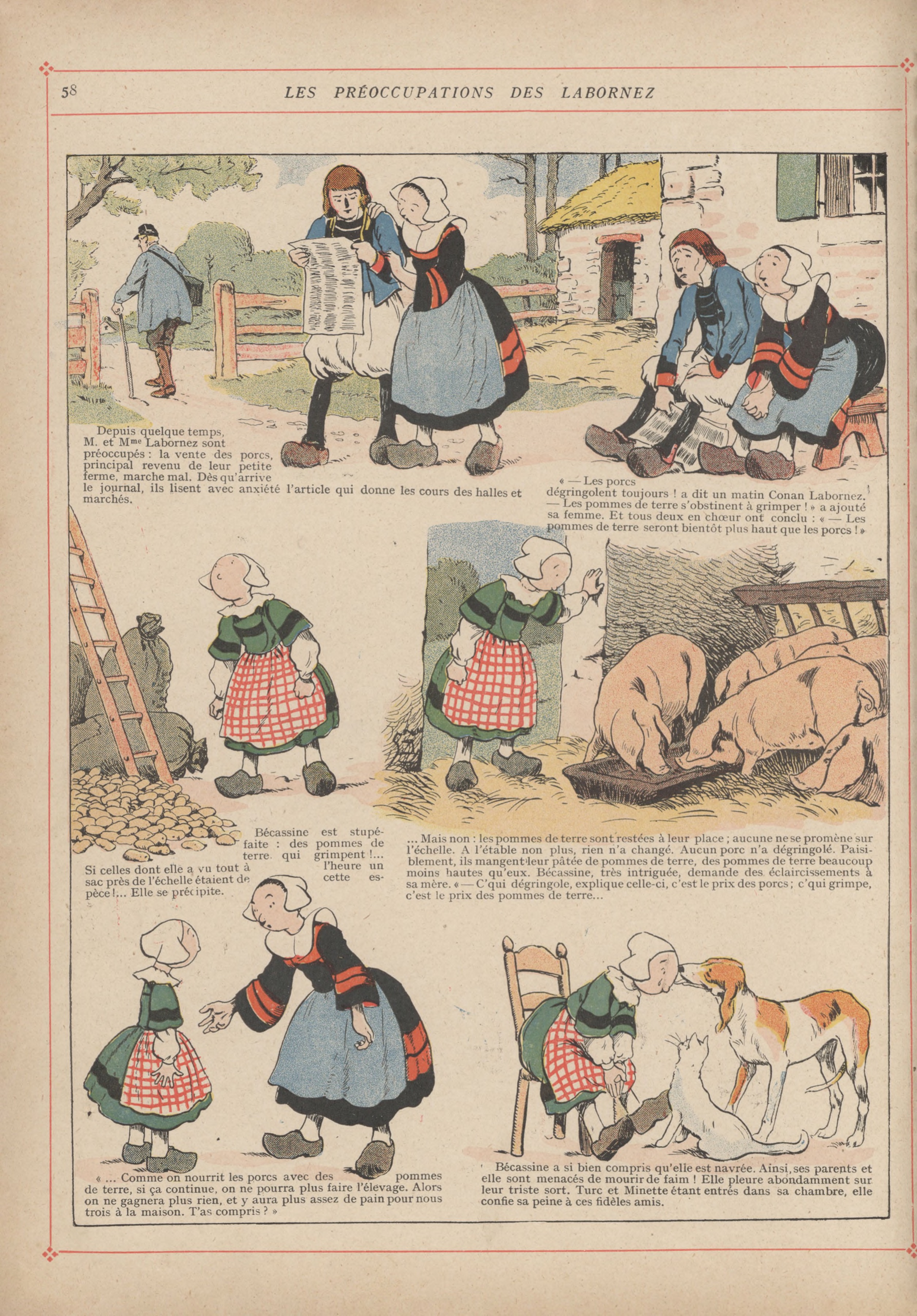 Bécassine – L'Enfance de Bécassine (1913), page 61. Caumery & J.-P. Pinchon. Domaine public.