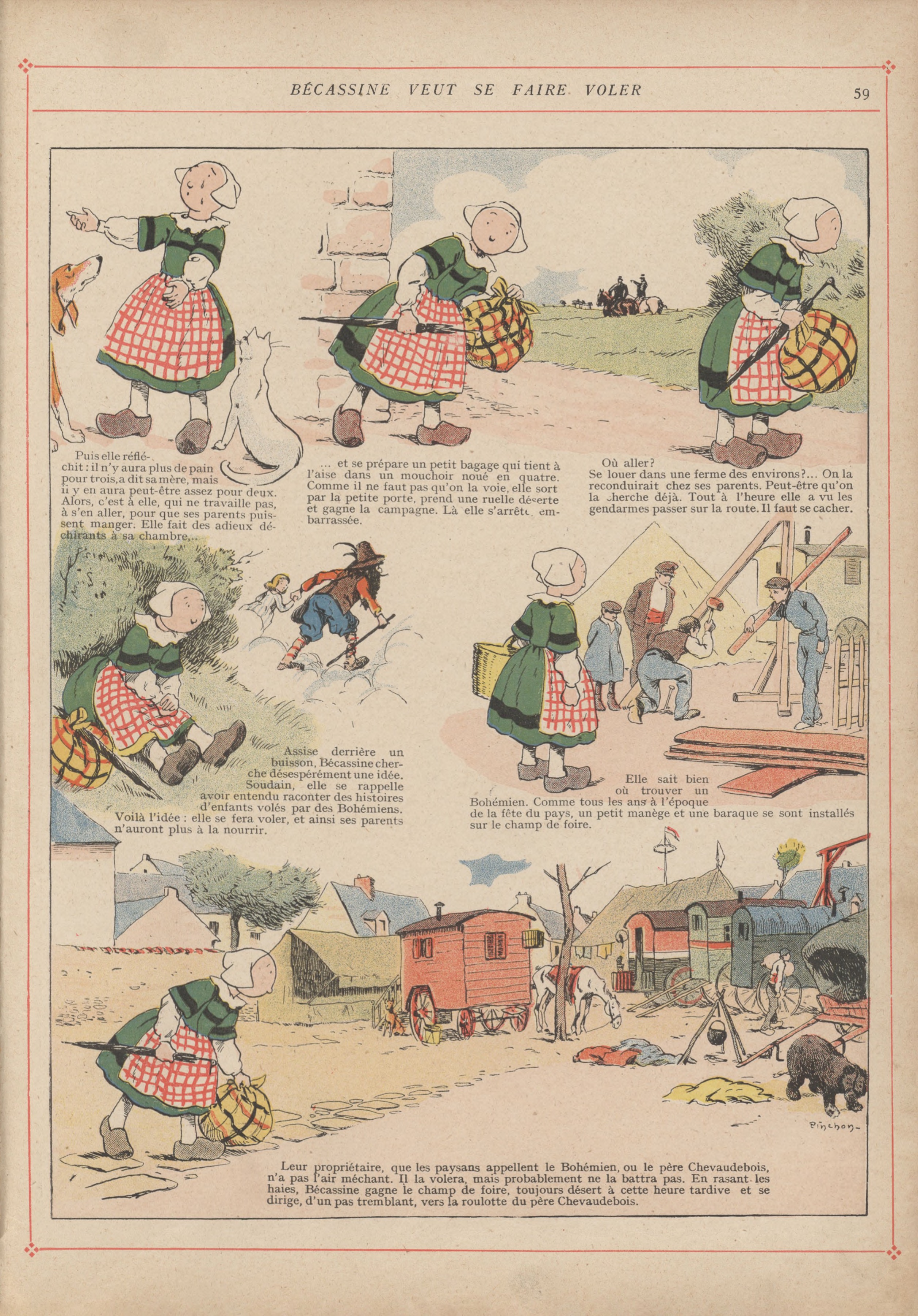Bécassine – L'Enfance de Bécassine (1913), page 62. Caumery & J.-P. Pinchon. Domaine public.