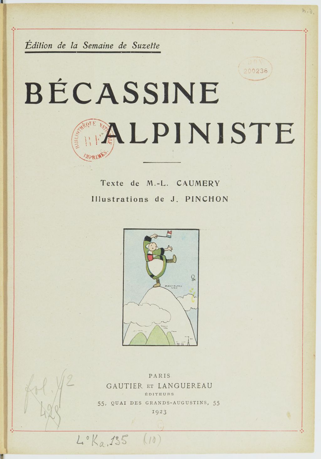 Bécassine – Bécassine alpiniste (1923), page 2. Caumery & J.-P. Pinchon. Domaine public. Source gallica.bnf.fr / BnF.