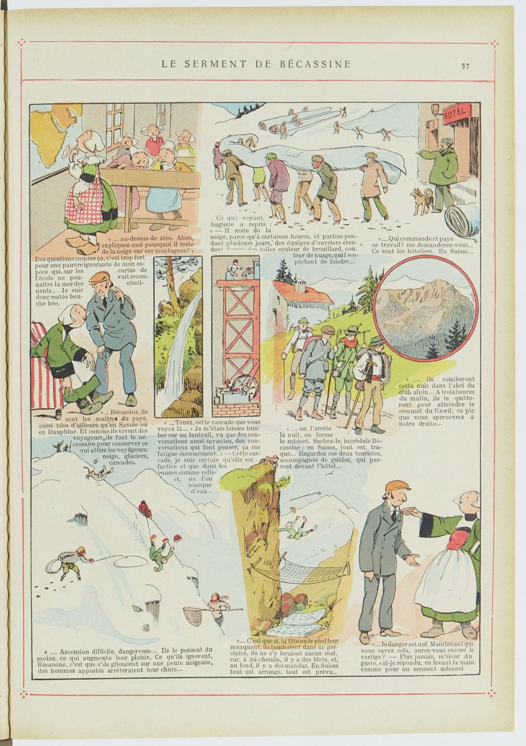 Bécassine – Bécassine alpiniste (1923), page 38. Caumery & J.-P. Pinchon. Domaine public. Source gallica.bnf.fr / BnF.