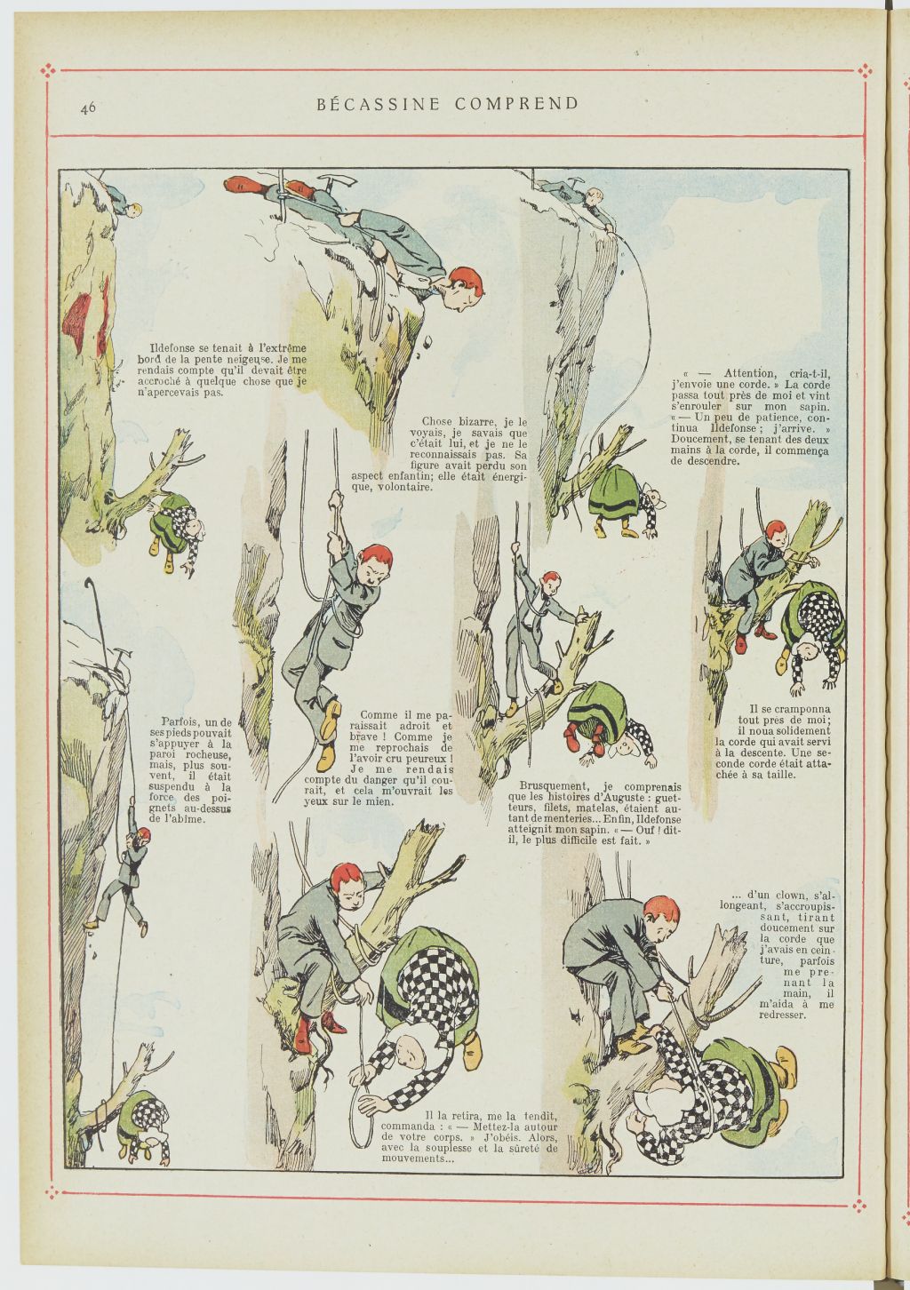 Bécassine – Bécassine alpiniste (1923), page 47. Caumery & J.-P. Pinchon. Domaine public. Source gallica.bnf.fr / BnF.