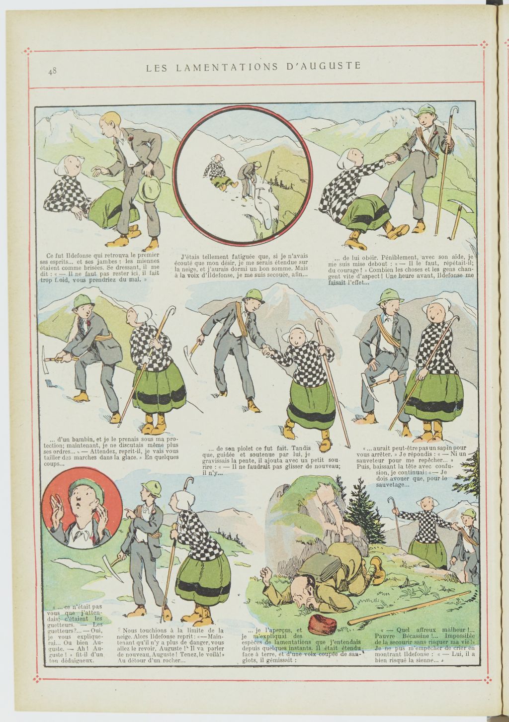 Bécassine – Bécassine alpiniste (1923), page 49. Caumery & J.-P. Pinchon. Domaine public. Source gallica.bnf.fr / BnF.