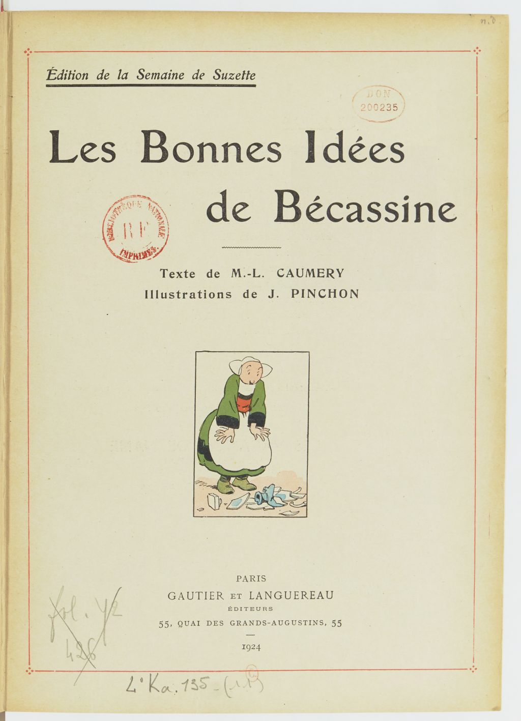 Bécassine – Les Bonnes Idées de Bécassine (1924), page 2. Caumery & J.-P. Pinchon. Domaine public. Source gallica.bnf.fr / BnF.