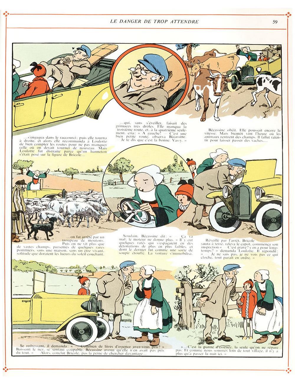 Bécassine – L'Automobile de Bécassine (1927), page 59. Caumery & J.-P. Pinchon. Domaine public.