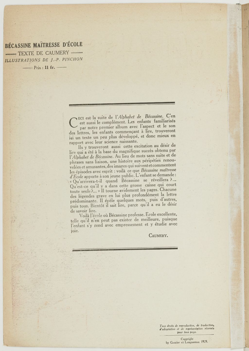 Bécassine – Bécassine, maîtresse d'école (1929), page 2. Caumery & J.-P. Pinchon. Domaine public. Source gallica.bnf.fr / BnF.