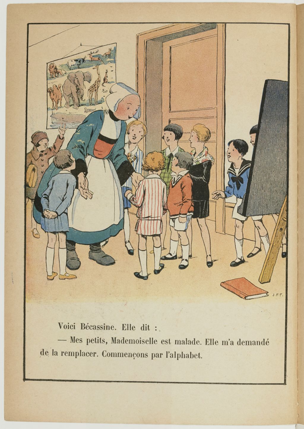 Bécassine – Bécassine, maîtresse d'école (1929), page 4. Caumery & J.-P. Pinchon. Domaine public. Source gallica.bnf.fr / BnF.