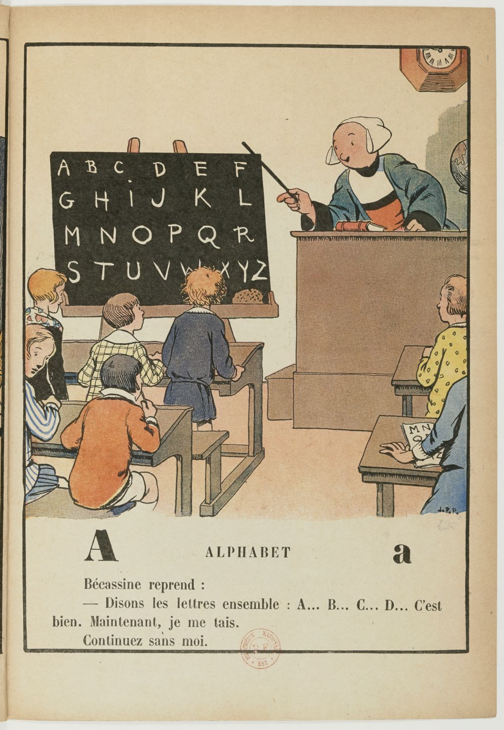 Bécassine – Bécassine, maîtresse d'école (1929), page 5. Caumery & J.-P. Pinchon. Domaine public. Source gallica.bnf.fr / BnF.