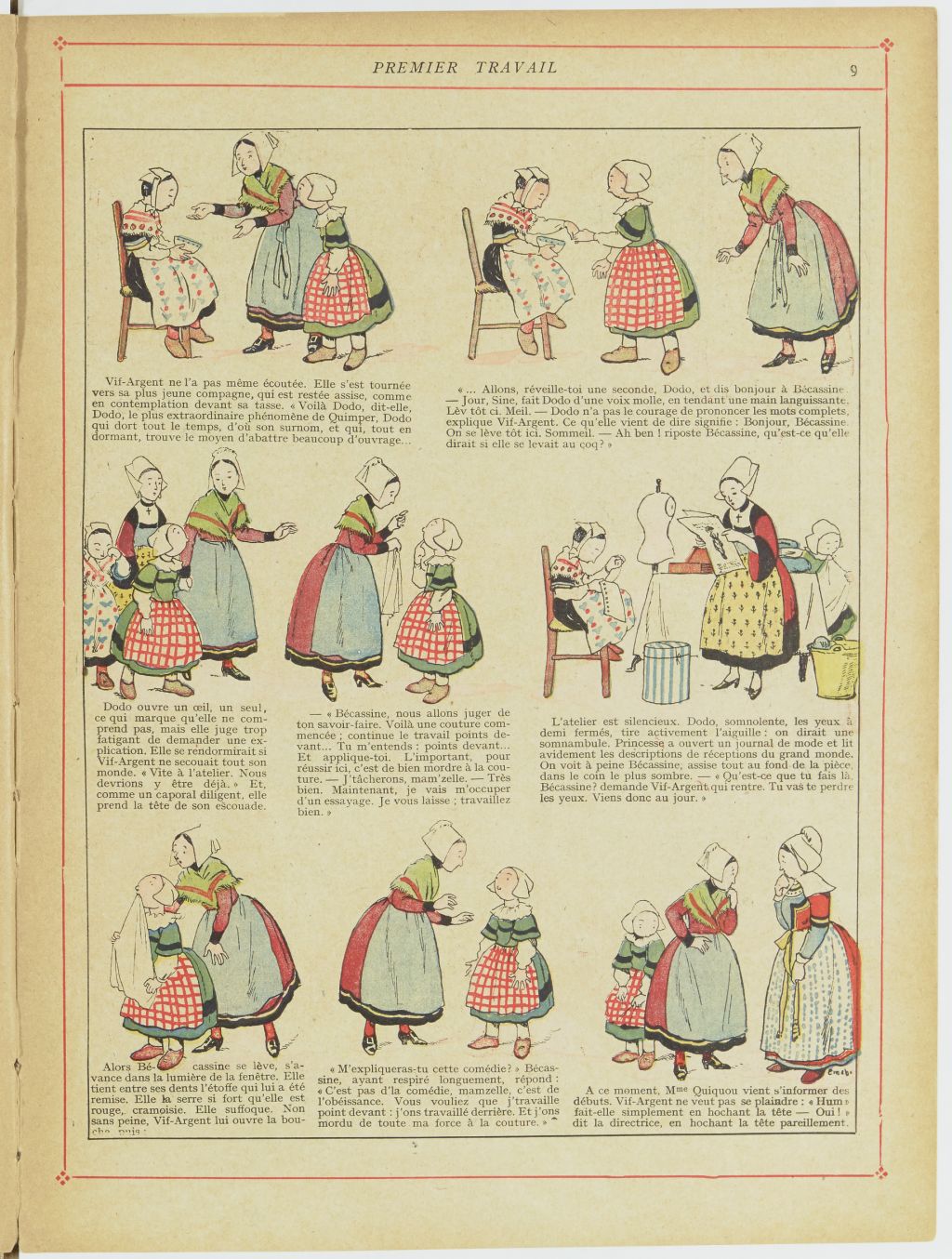 Bécassine – Bécassine en apprentissage (1919), page 12. Caumery & J.-P. Pinchon. Domaine public. Source gallica.bnf.fr / BnF.