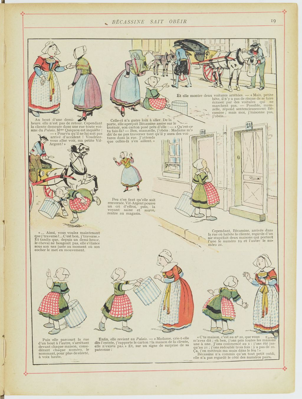 Bécassine – Bécassine en apprentissage (1919), page 22. Caumery & J.-P. Pinchon. Domaine public. Source gallica.bnf.fr / BnF.