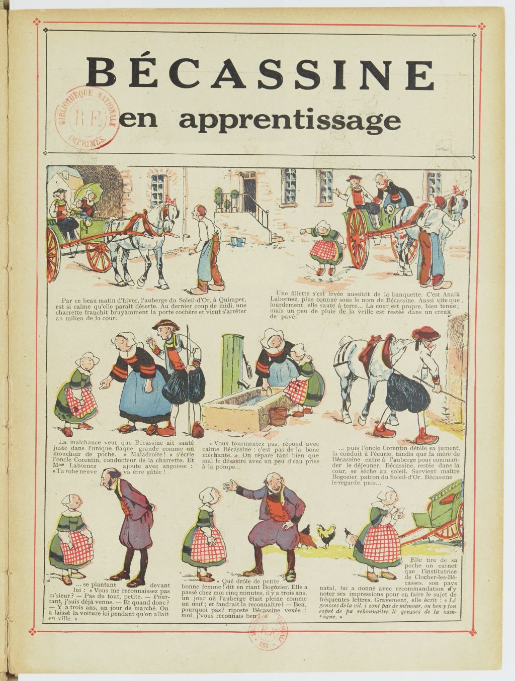 Bécassine – Bécassine en apprentissage (1919), page 4. Caumery & J.-P. Pinchon. Domaine public. Source gallica.bnf.fr / BnF.