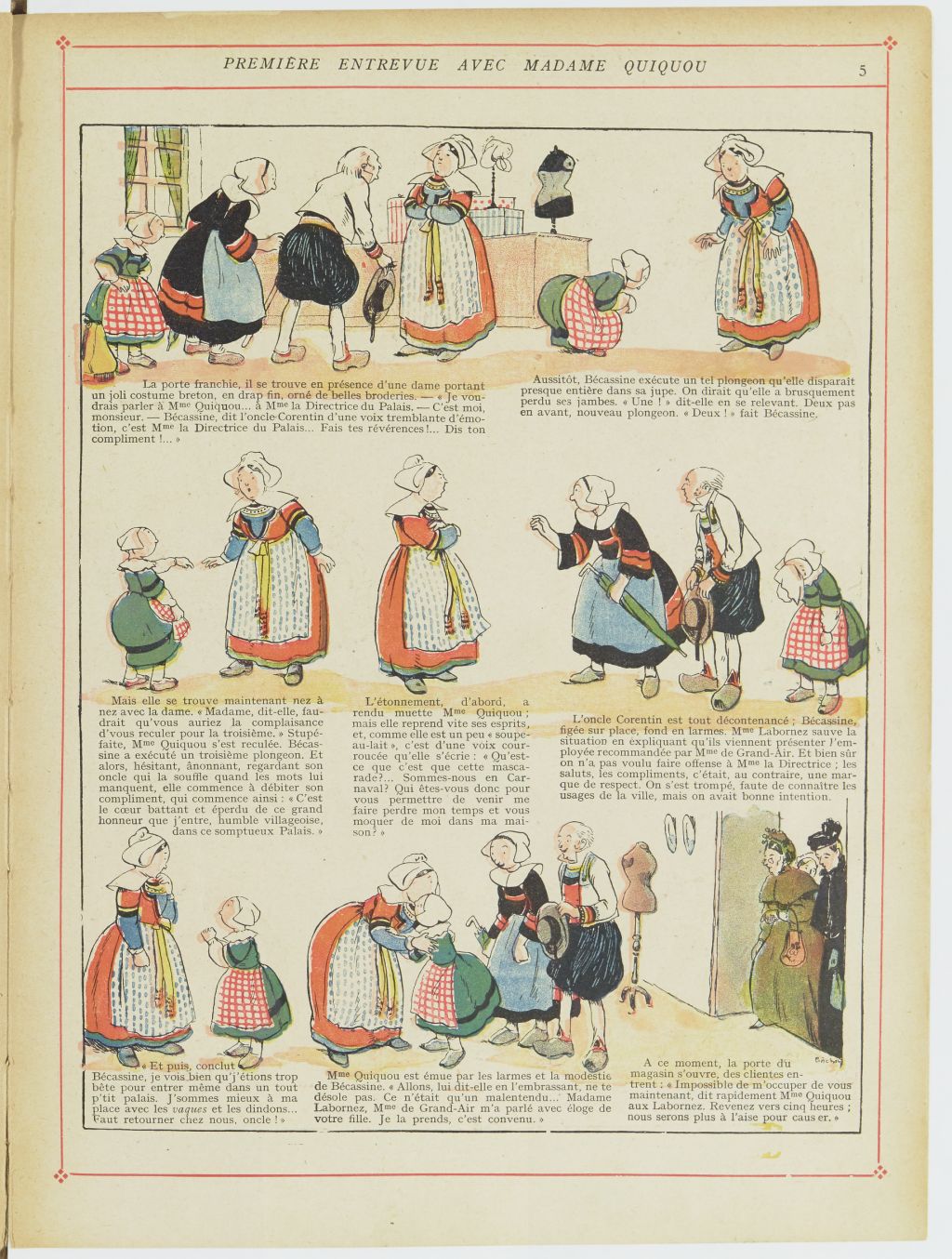 Bécassine – Bécassine en apprentissage (1919), page 8. Caumery & J.-P. Pinchon. Domaine public. Source gallica.bnf.fr / BnF.