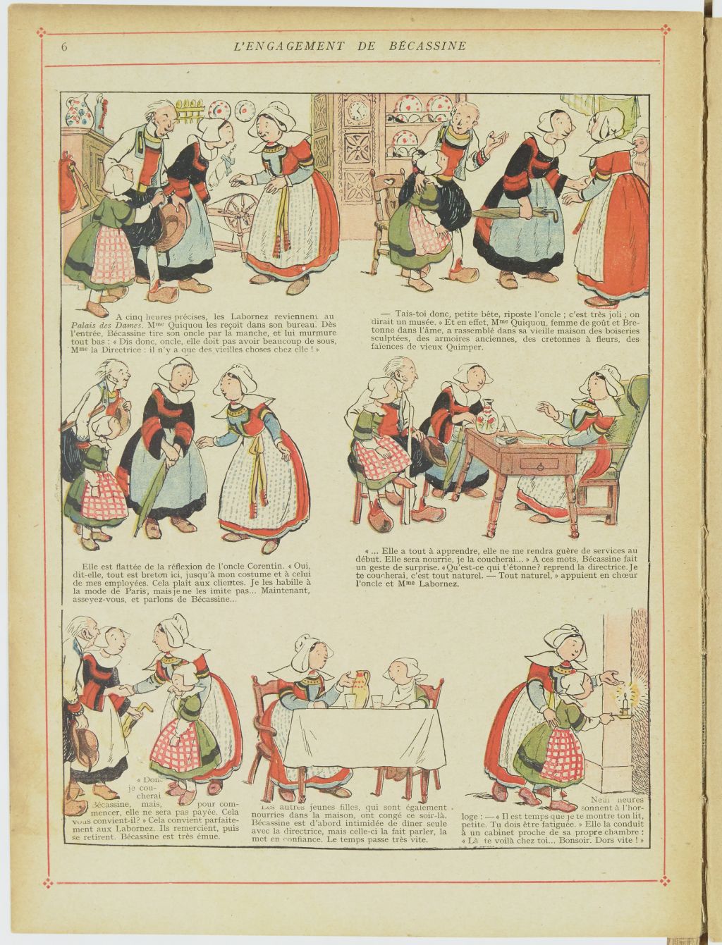 Bécassine – Bécassine en apprentissage (1919), page 9. Caumery & J.-P. Pinchon. Domaine public. Source gallica.bnf.fr / BnF.