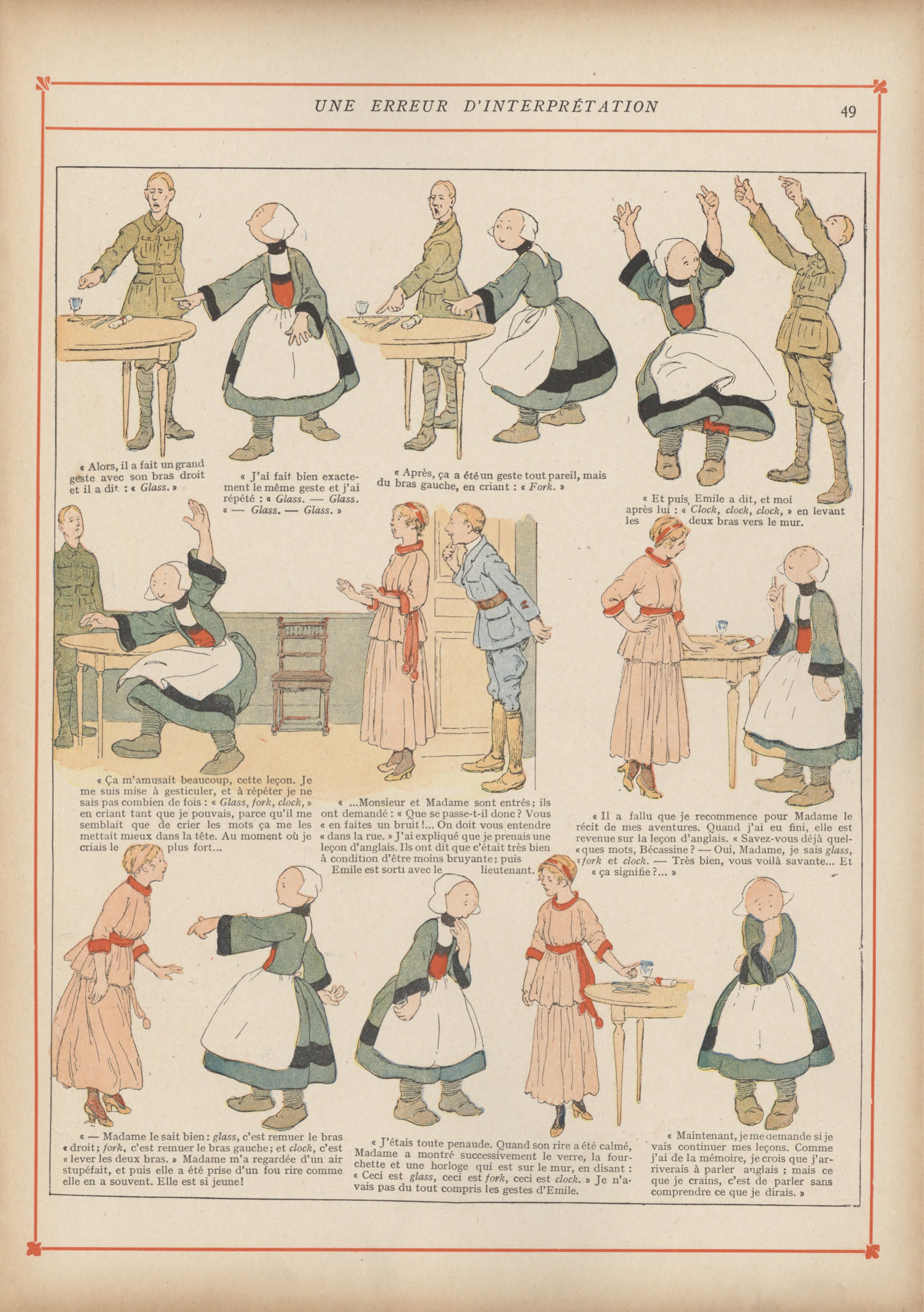 Bécassine – Bécassine chez les Alliés (1917), page 52. Caumery & J.-P. Pinchon. Domaine public.