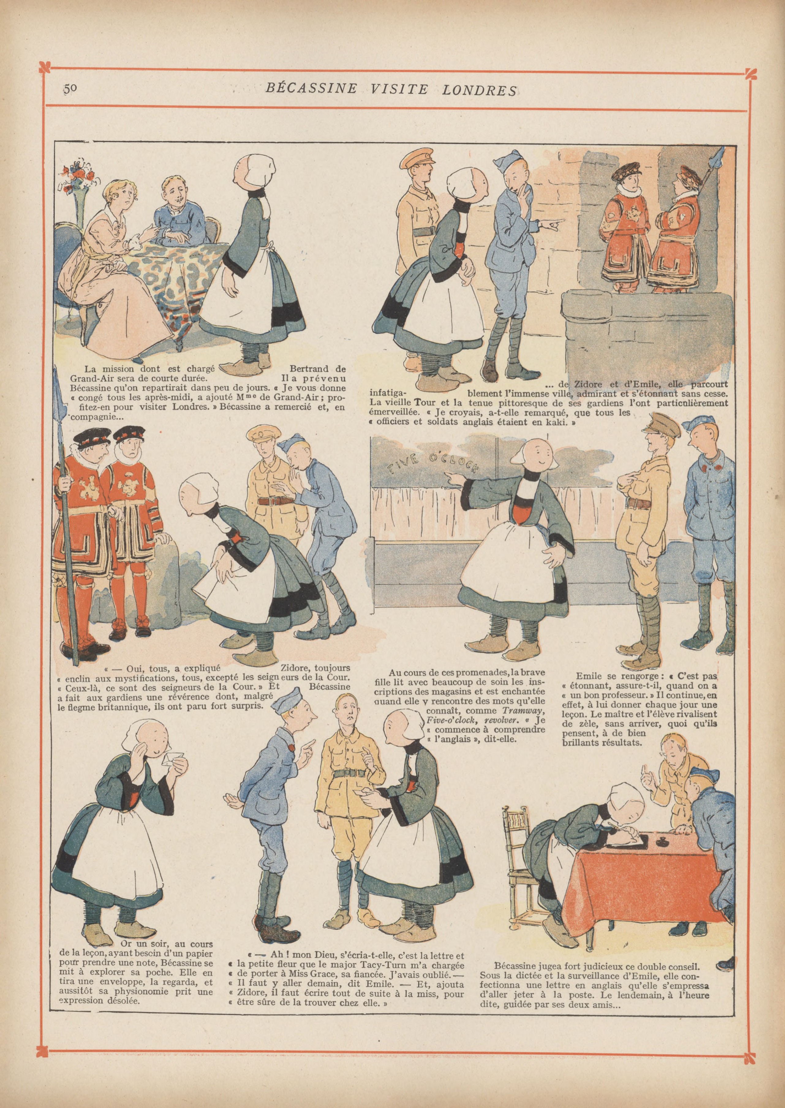 Bécassine – Bécassine chez les Alliés (1917), page 53. Caumery & J.-P. Pinchon. Domaine public.