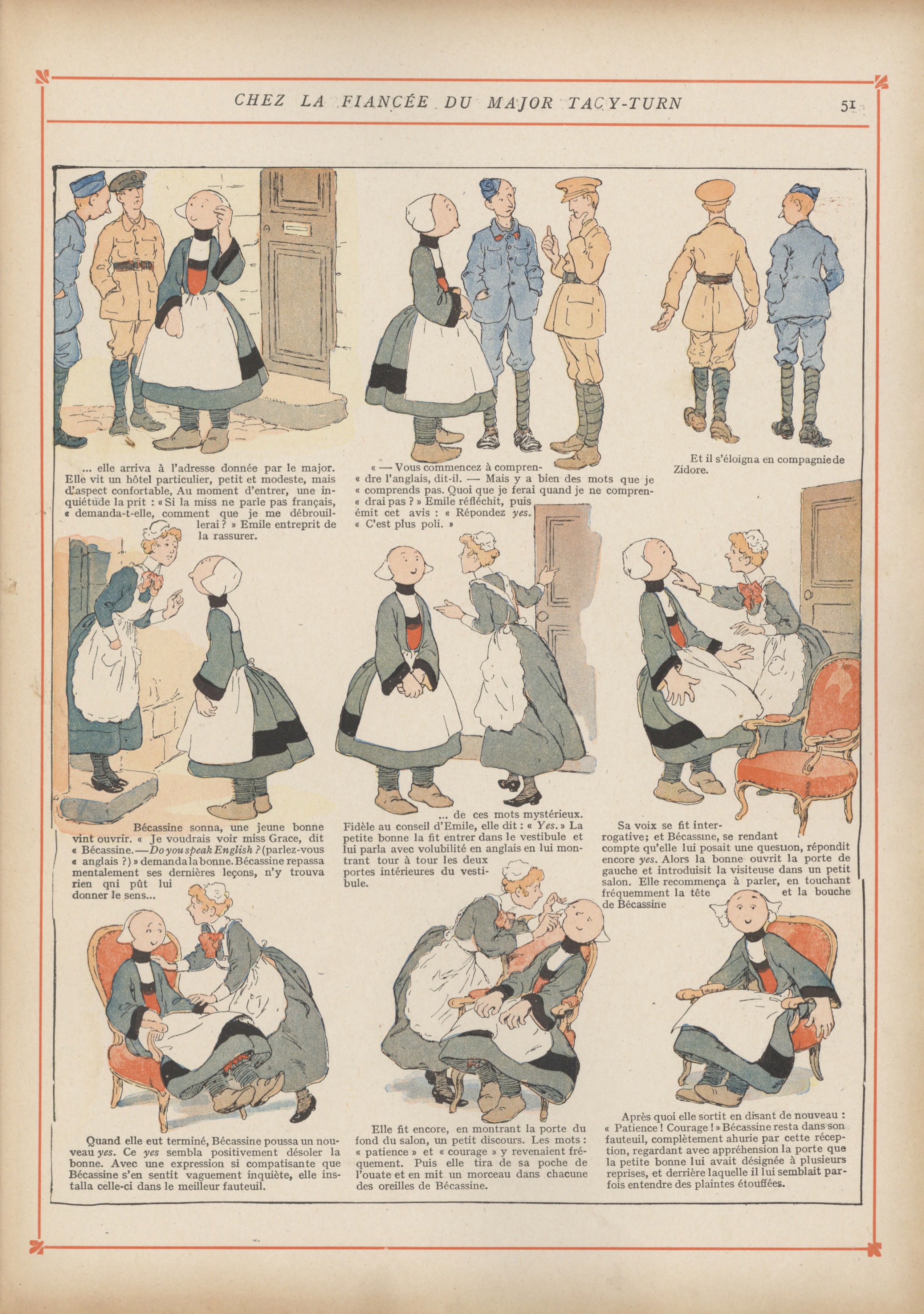 Bécassine – Bécassine chez les Alliés (1917), page 54. Caumery & J.-P. Pinchon. Domaine public.