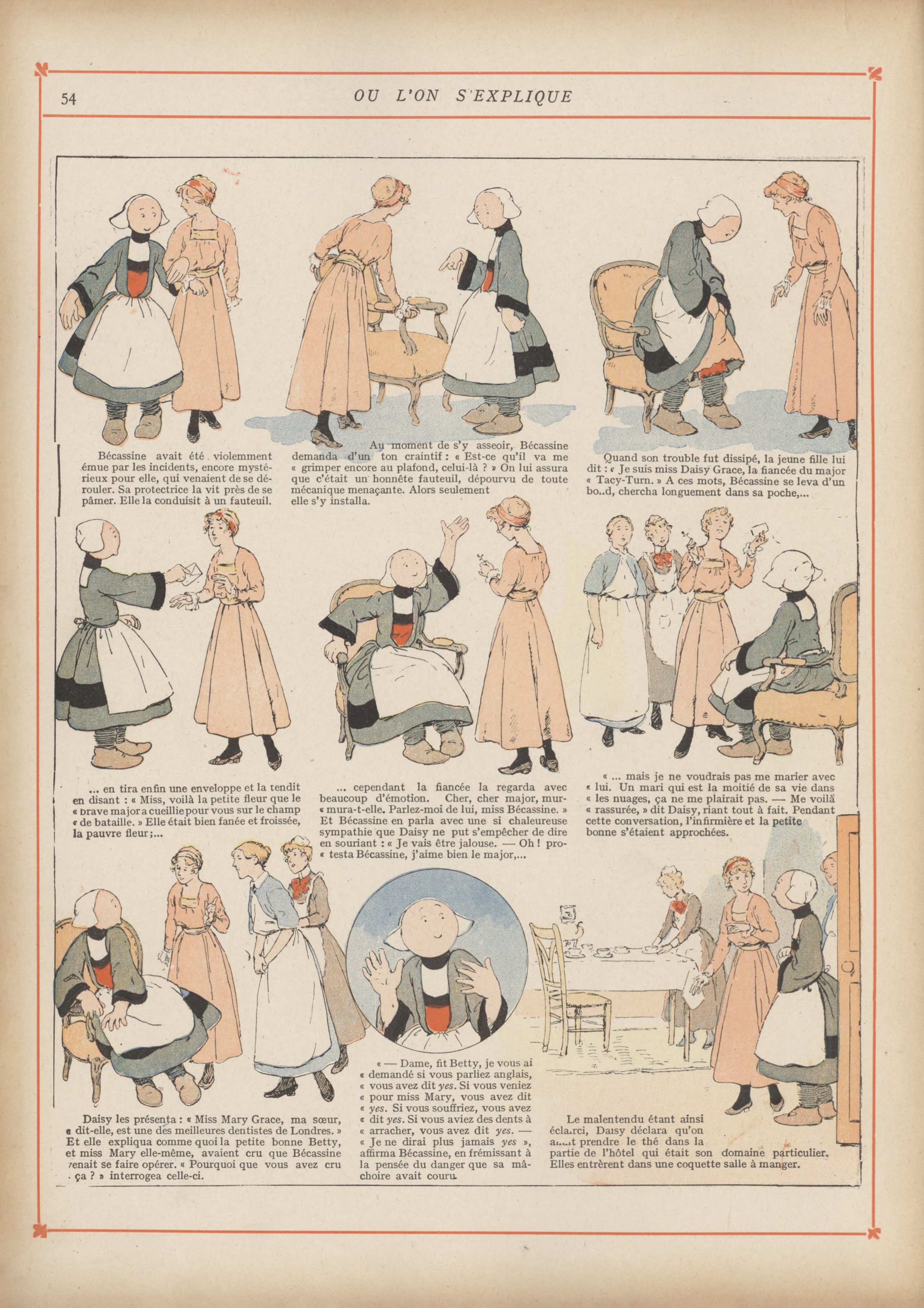 Bécassine – Bécassine chez les Alliés (1917), page 57. Caumery & J.-P. Pinchon. Domaine public.
