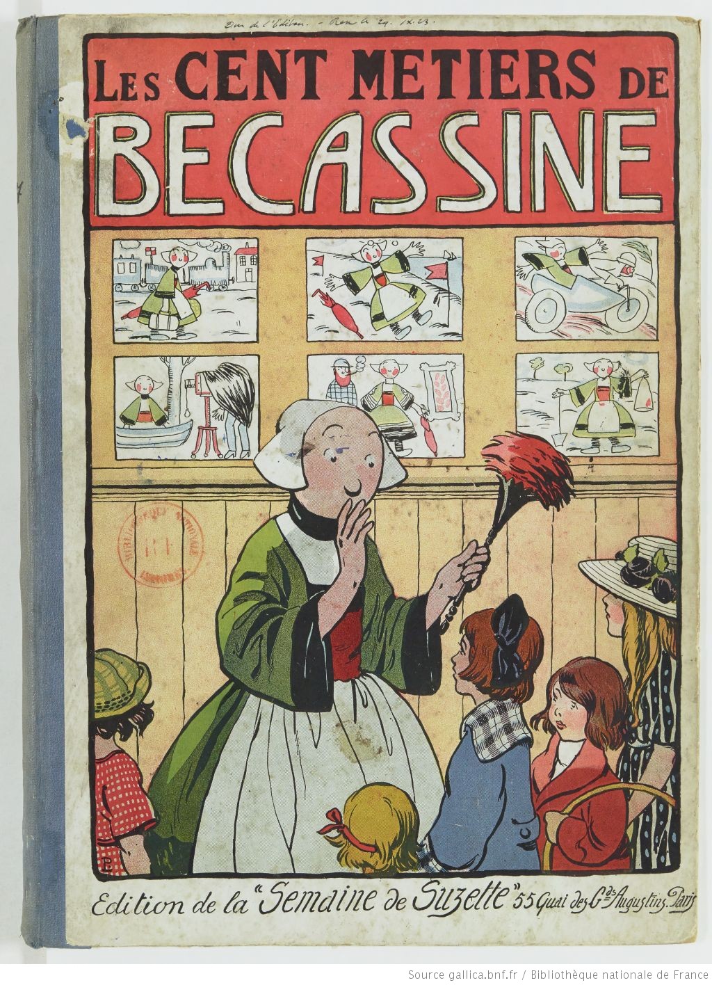 Bécassine – Les Cent Métiers de Bécassine (1920), page 1. Caumery & J.-P. Pinchon. Domaine public. Source gallica.bnf.fr / BnF.