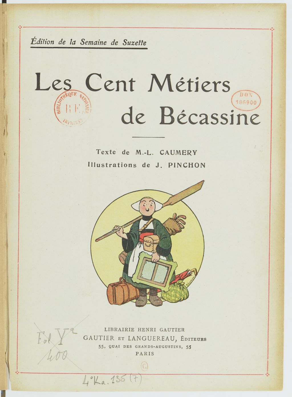 Bécassine – Les Cent Métiers de Bécassine (1920), page 2. Caumery & J.-P. Pinchon. Domaine public. Source gallica.bnf.fr / BnF.