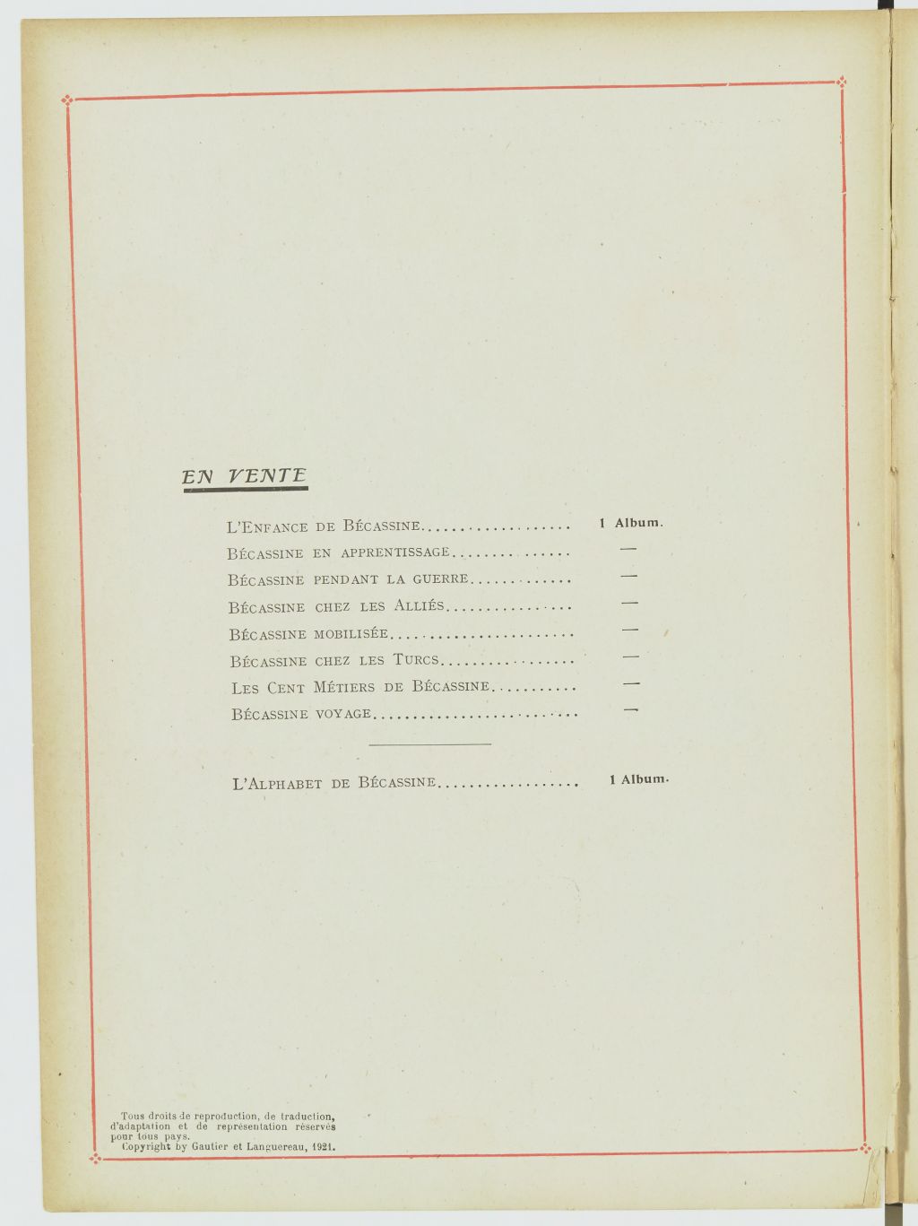 Bécassine – Les Cent Métiers de Bécassine (1920), page 3. Caumery & J.-P. Pinchon. Domaine public. Source gallica.bnf.fr / BnF.