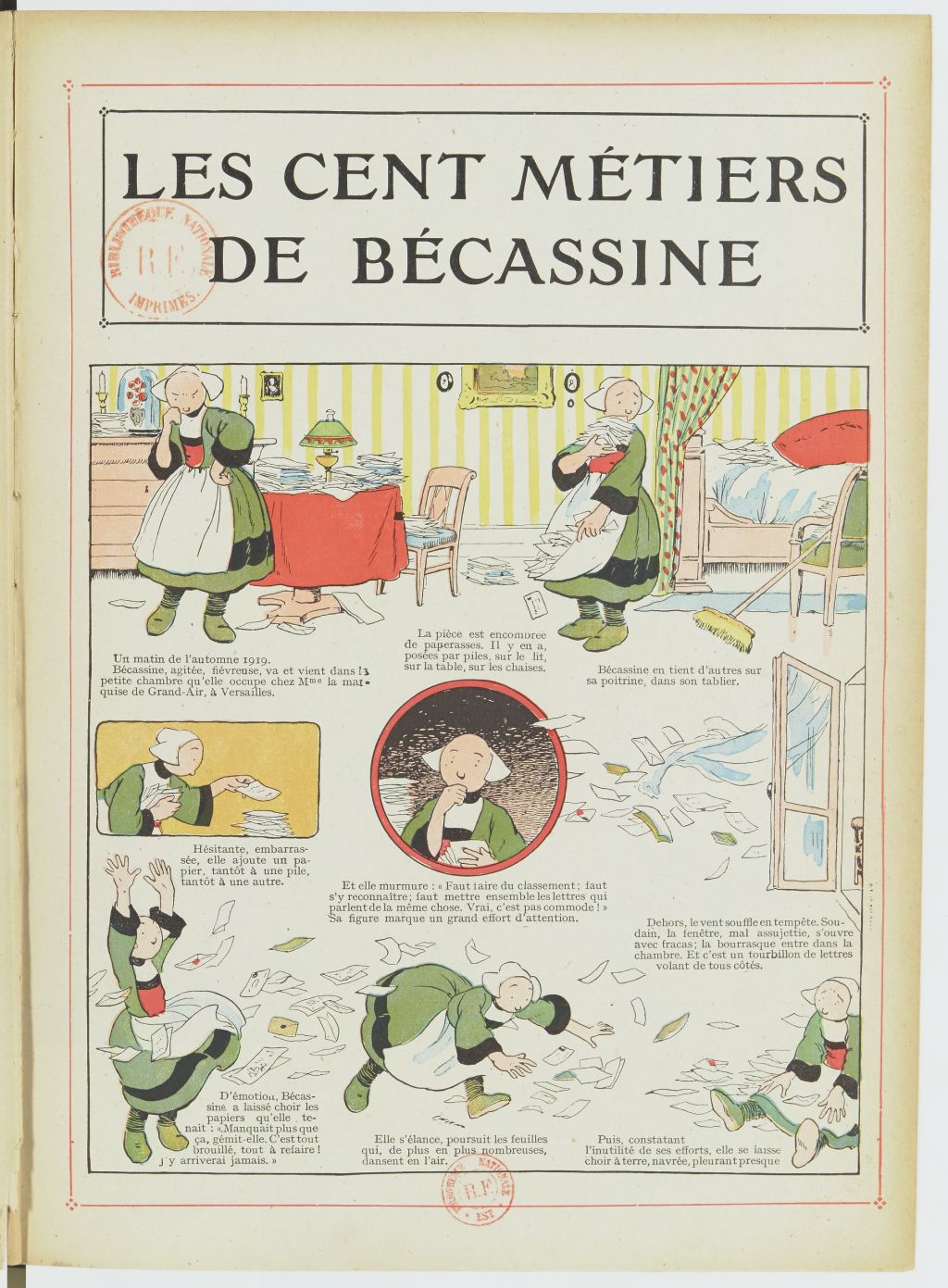 Bécassine – Les Cent Métiers de Bécassine (1920), page 4. Caumery & J.-P. Pinchon. Domaine public. Source gallica.bnf.fr / BnF.
