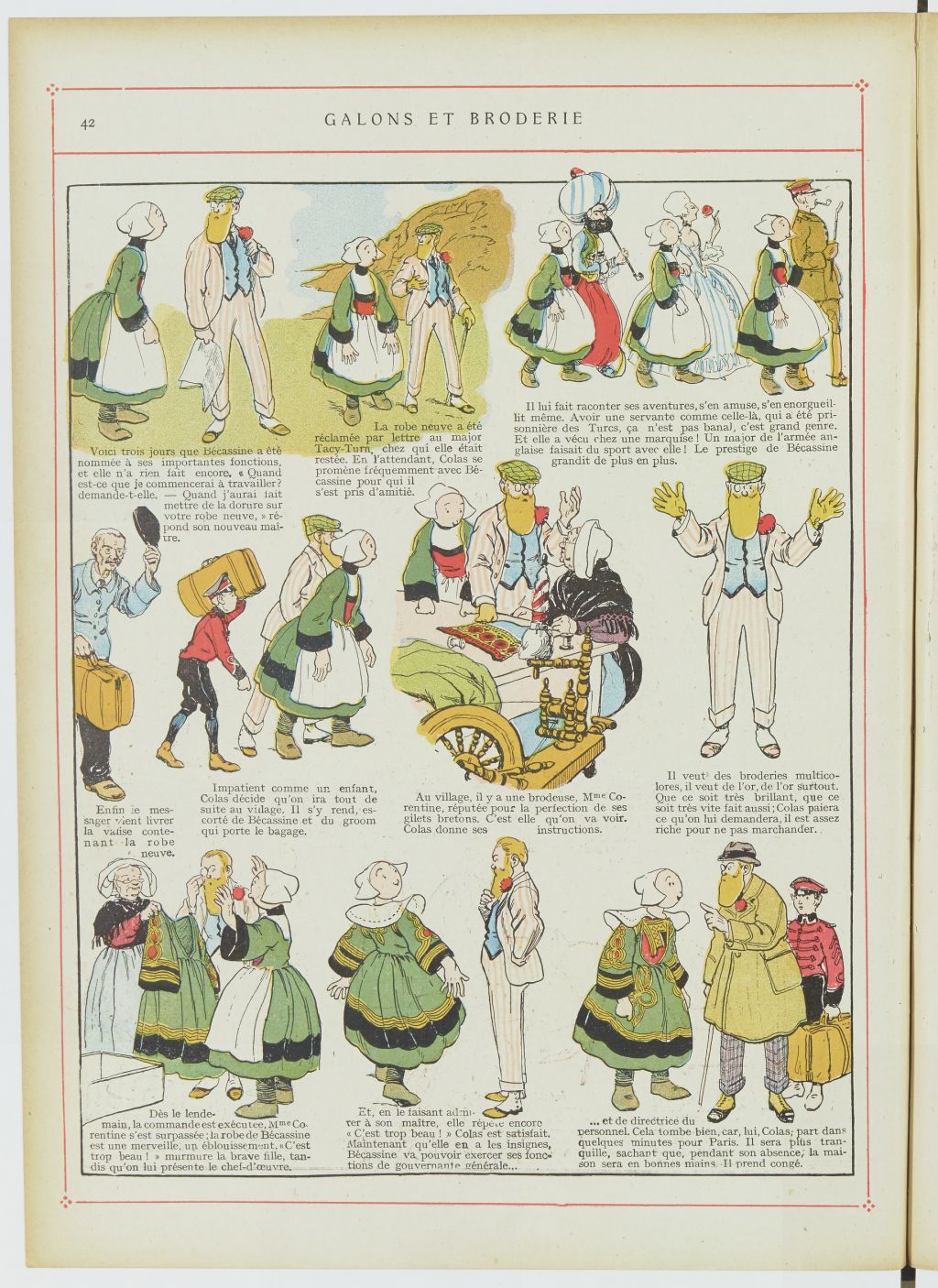 Bécassine – Les Cent Métiers de Bécassine (1920), page 43. Caumery & J.-P. Pinchon. Domaine public. Source gallica.bnf.fr / BnF.