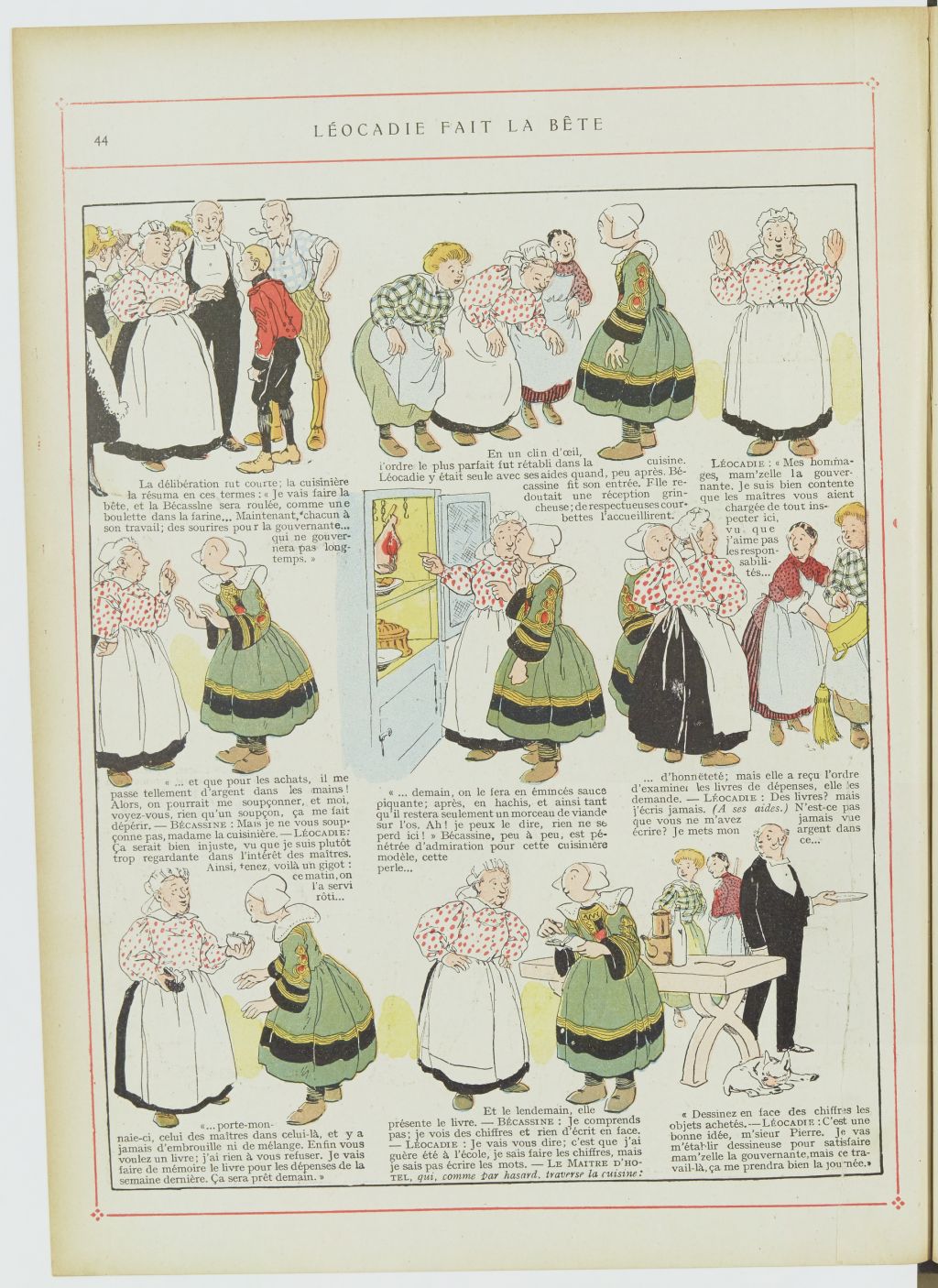 Bécassine – Les Cent Métiers de Bécassine (1920), page 45. Caumery & J.-P. Pinchon. Domaine public. Source gallica.bnf.fr / BnF.