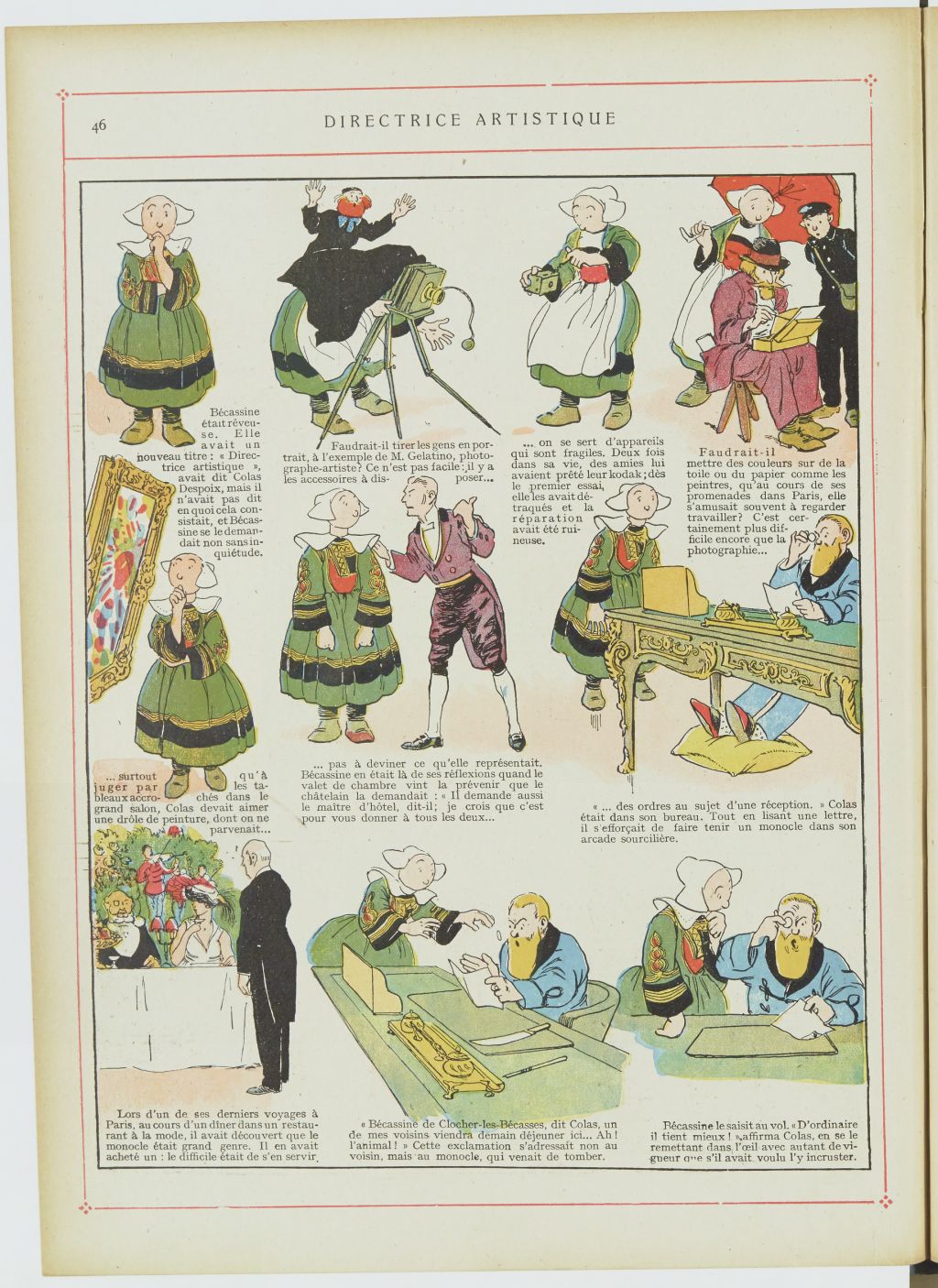 Bécassine – Les Cent Métiers de Bécassine (1920), page 47. Caumery & J.-P. Pinchon. Domaine public. Source gallica.bnf.fr / BnF.