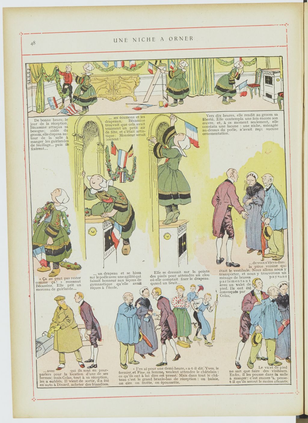 Bécassine – Les Cent Métiers de Bécassine (1920), page 49. Caumery & J.-P. Pinchon. Domaine public. Source gallica.bnf.fr / BnF.