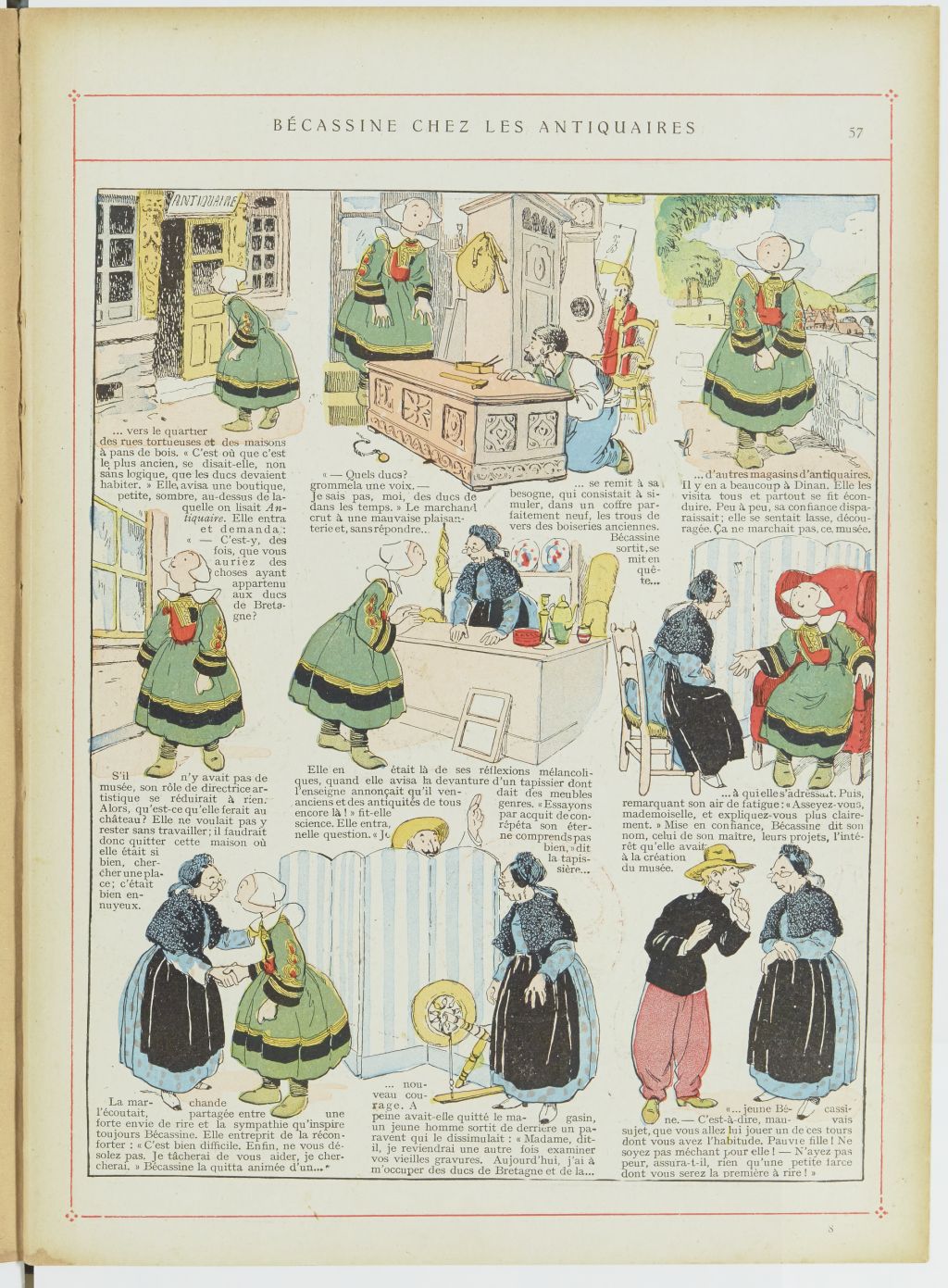 Bécassine – Les Cent Métiers de Bécassine (1920), page 58. Caumery & J.-P. Pinchon. Domaine public. Source gallica.bnf.fr / BnF.