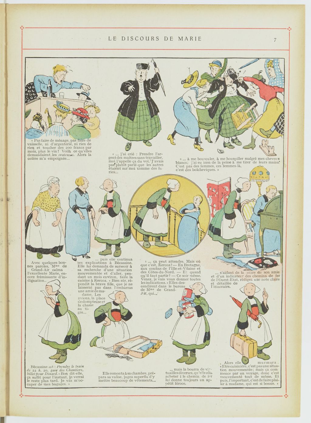 Bécassine – Les Cent Métiers de Bécassine (1920), page 8. Caumery & J.-P. Pinchon. Domaine public. Source gallica.bnf.fr / BnF.