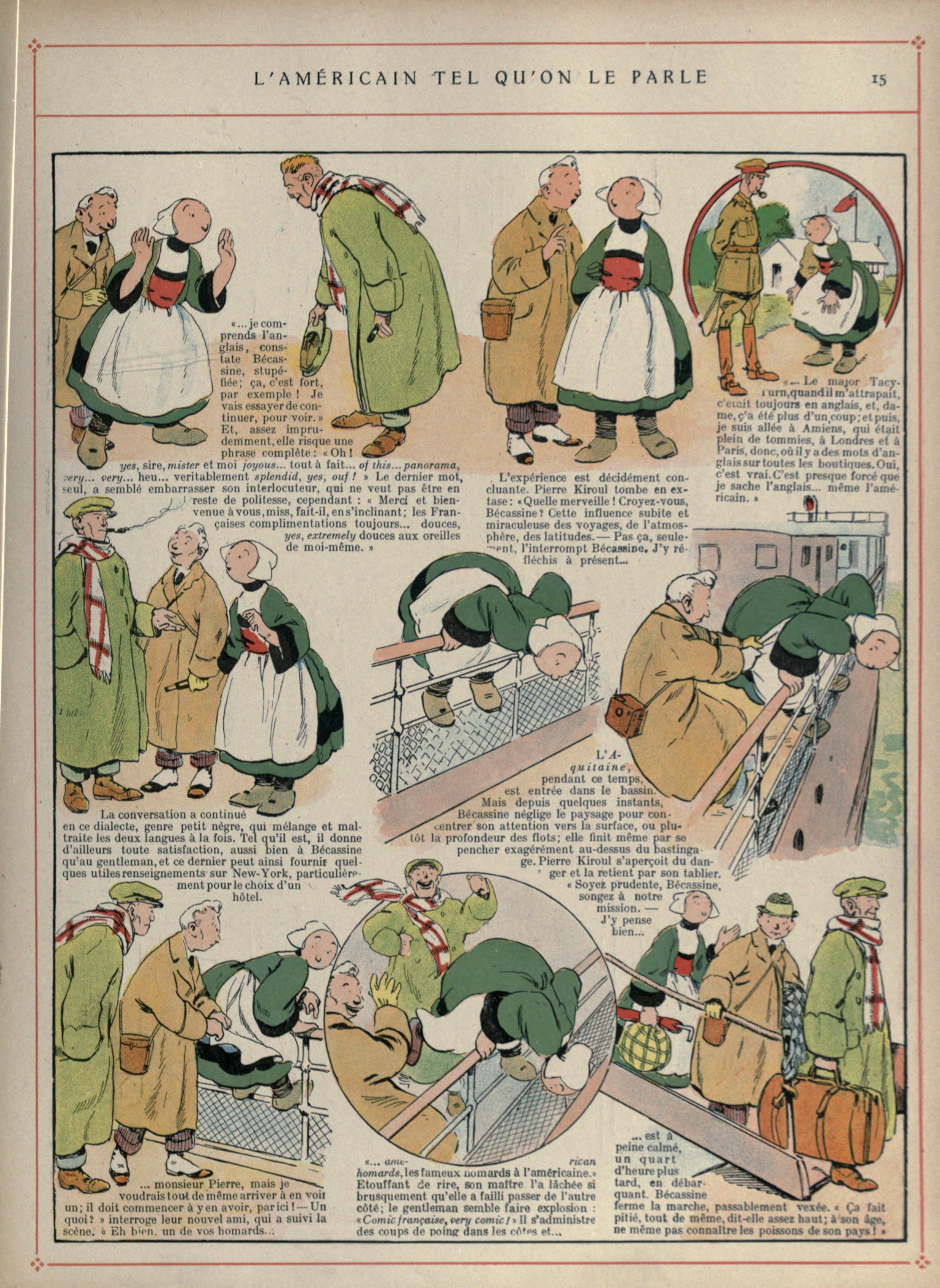 Bécassine – Bécassine voyage (1921), page 16. Caumery & J.-P. Pinchon. Domaine public.