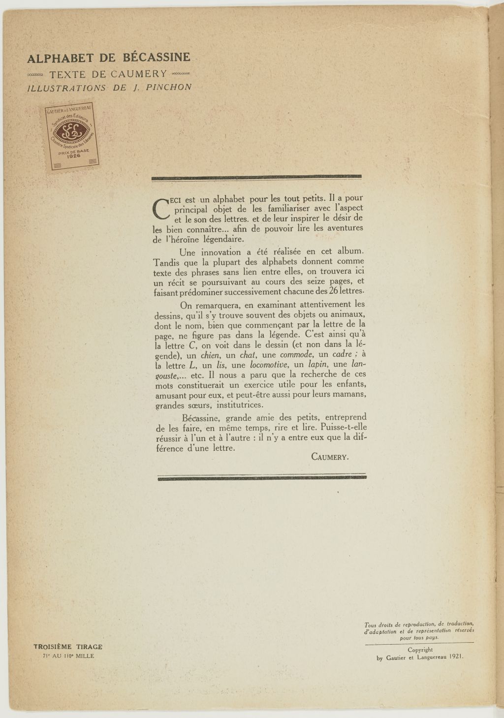 Bécassine – L'Alphabet de Bécassine (1921), page 2. Caumery & J.-P. Pinchon. Domaine public. Source gallica.bnf.fr / BnF.