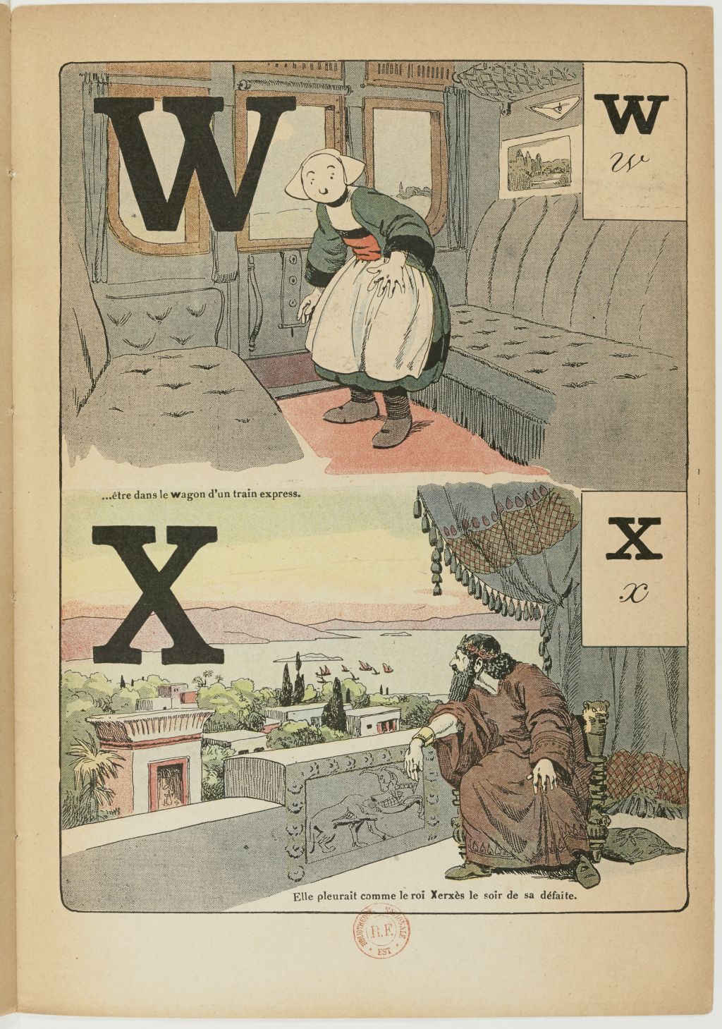 Bécassine – L'Alphabet de Bécassine (1921), page 17. Caumery & J.-P. Pinchon. Domaine public. Source gallica.bnf.fr / BnF.