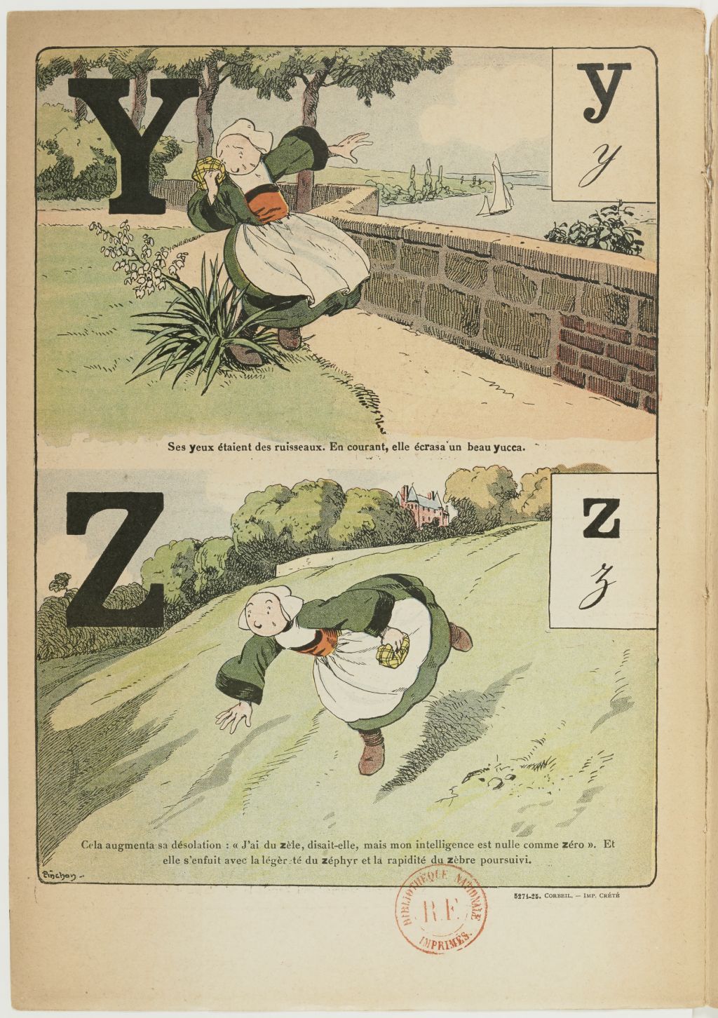 Bécassine – L'Alphabet de Bécassine (1921), page 18. Caumery & J.-P. Pinchon. Domaine public. Source gallica.bnf.fr / BnF.