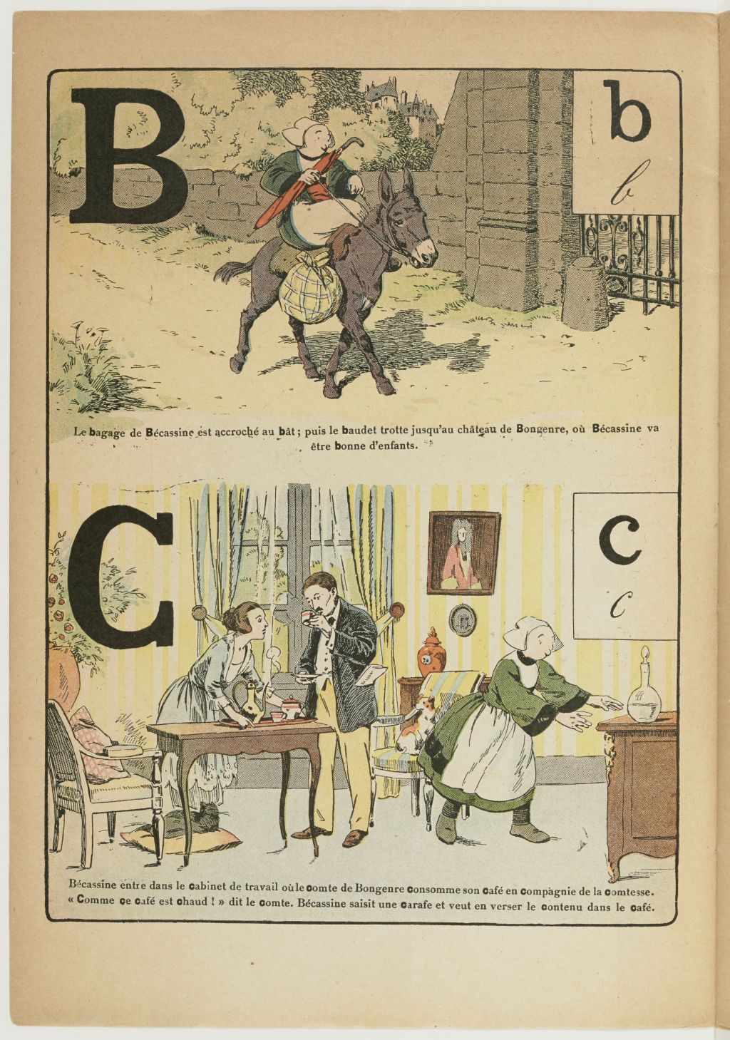 Bécassine – L'Alphabet de Bécassine (1921), page 4. Caumery & J.-P. Pinchon. Domaine public. Source gallica.bnf.fr / BnF.