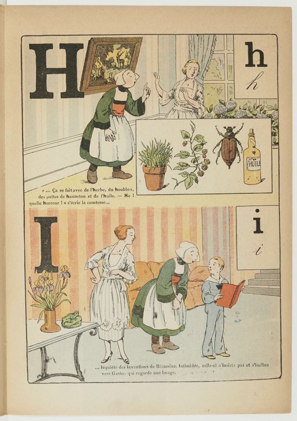 Bécassine – L'Alphabet de Bécassine (1921), page 7. Caumery & J.-P. Pinchon. Domaine public. Source gallica.bnf.fr / BnF.