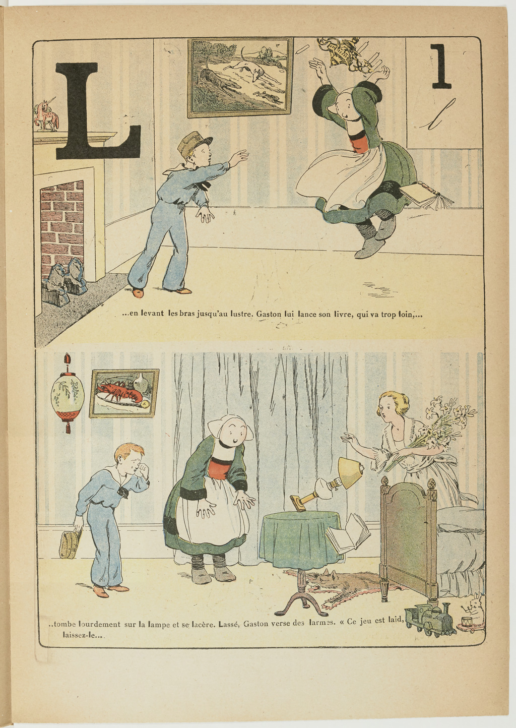 Bécassine – L'Alphabet de Bécassine (1921), page 9. Caumery & J.-P. Pinchon. Domaine public. Source gallica.bnf.fr / BnF.