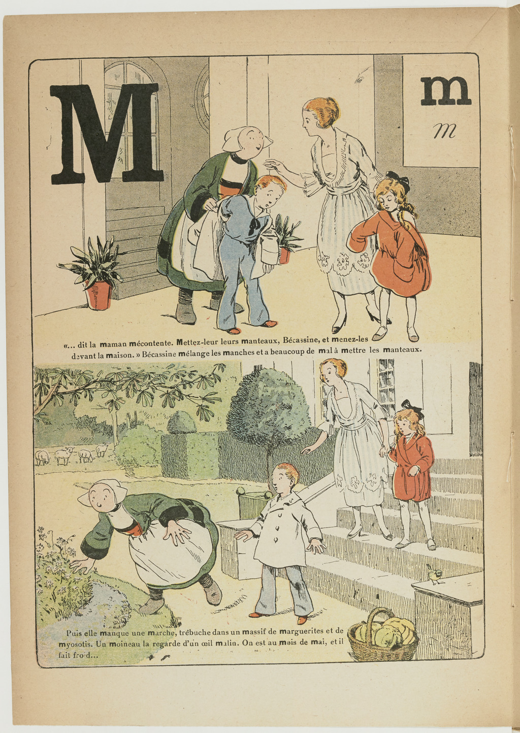 Bécassine – L'Alphabet de Bécassine (1921), page 10. Caumery & J.-P. Pinchon. Domaine public. Source gallica.bnf.fr / BnF.