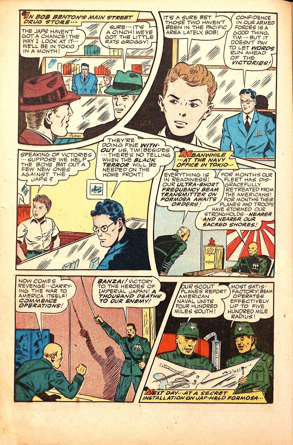Black Terror, page 16. Black Terror. Public domain in the United States. Intended scans: Digital Comic Museum and Comic Book Plus. https://digitalcomicmuseum.com/