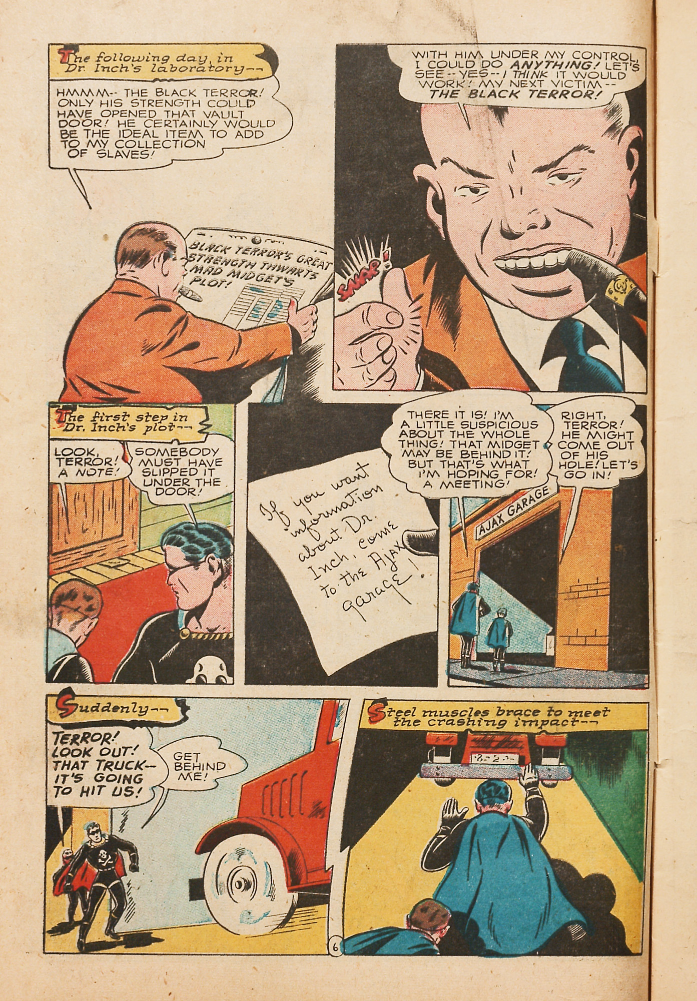 Black Terror, page 8. Black Terror. Public domain in the United States. Intended scans: Digital Comic Museum and Comic Book Plus. https://digitalcomicmuseum.com/