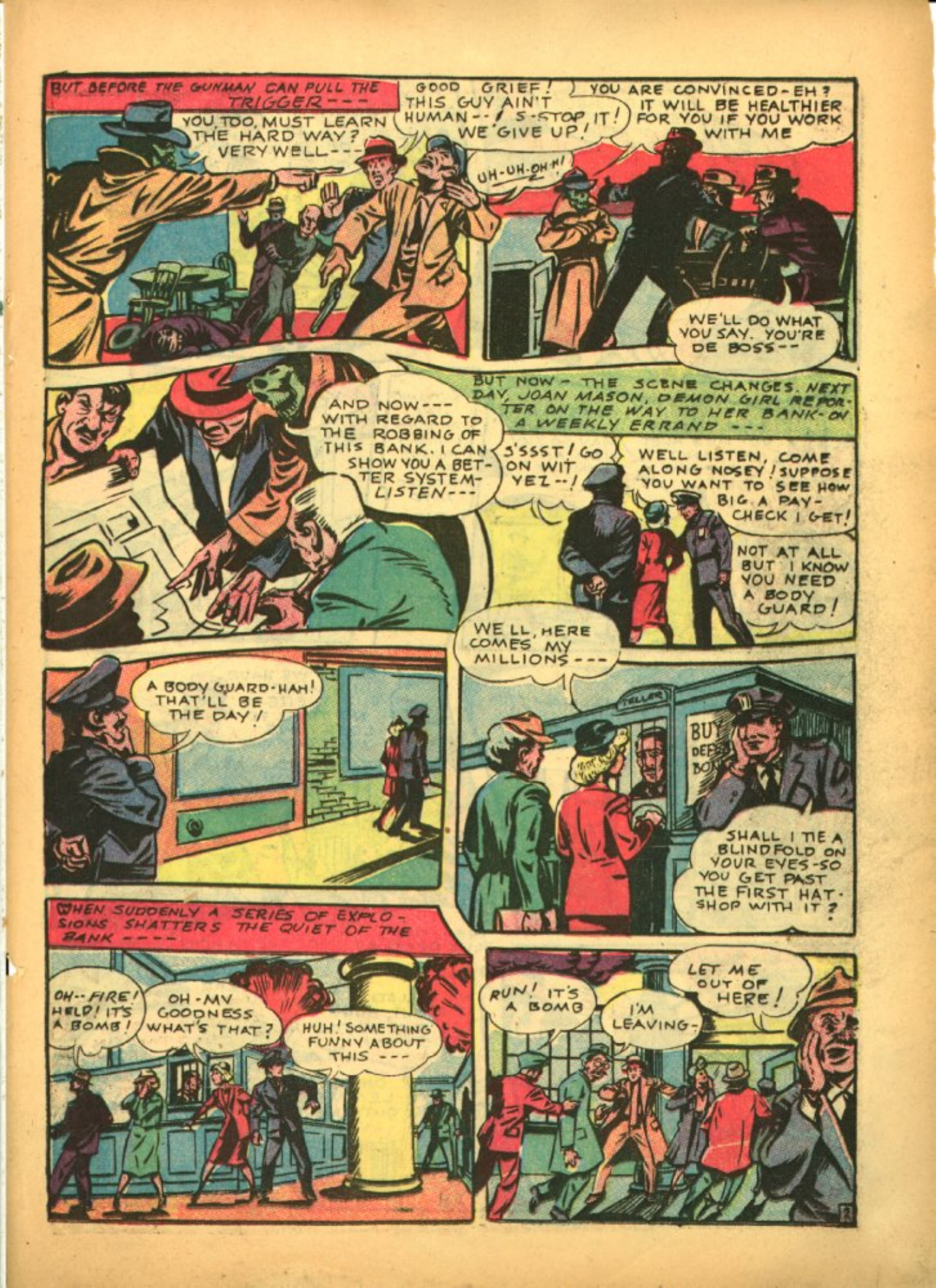 Blue Beetle (Fox / Dan Garrett), page 26. Blue Beetle (Dan Garrett). Public domain in the United States for Fox/Holyoke-era issues. Not Charlton or DC. Internet Archive folkscanomy scans used when Comic Book Plus returns 403.