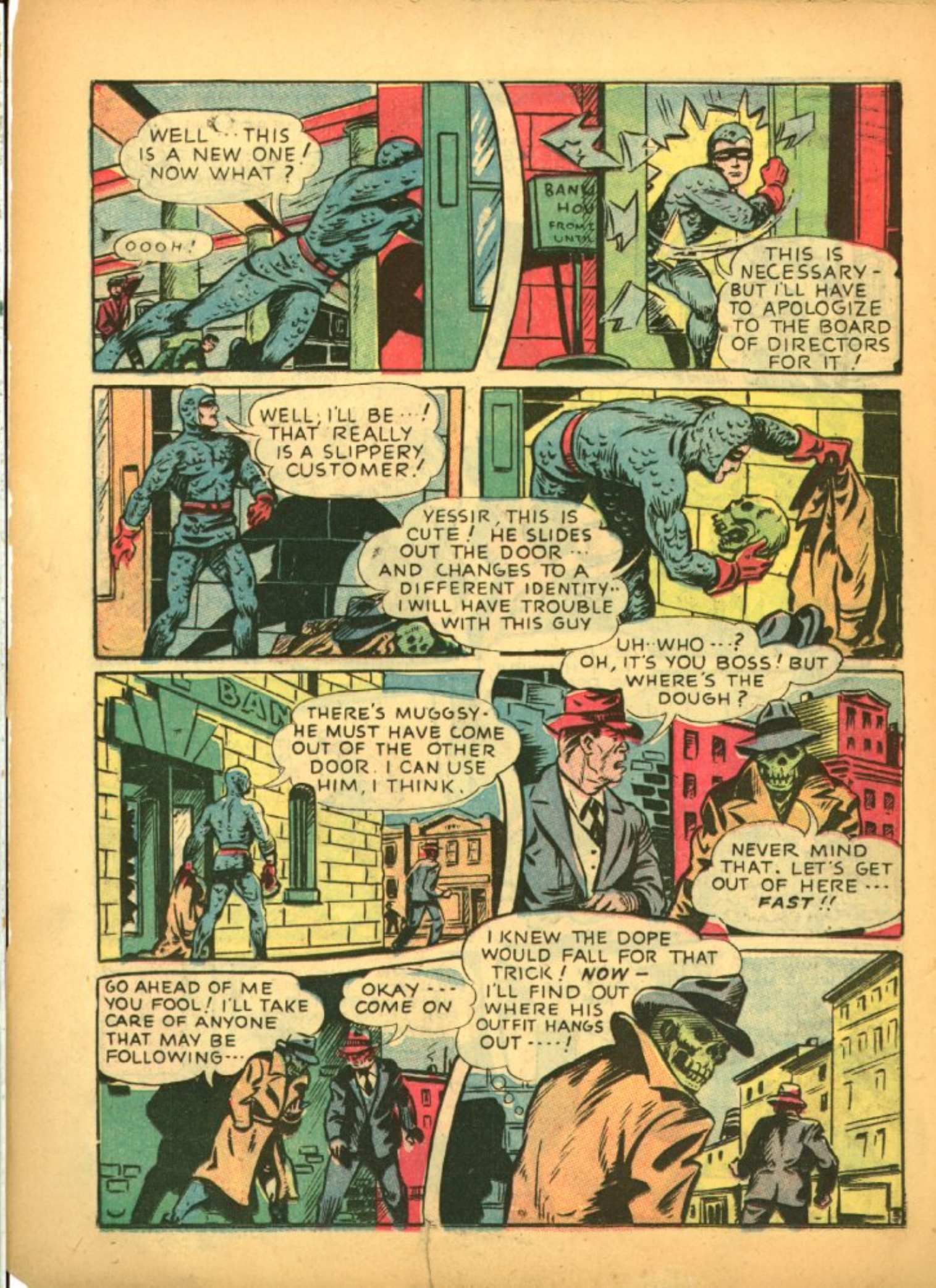 Blue Beetle (Fox / Dan Garrett), page 29. Blue Beetle (Dan Garrett). Public domain in the United States for Fox/Holyoke-era issues. Not Charlton or DC. Internet Archive folkscanomy scans used when Comic Book Plus returns 403.