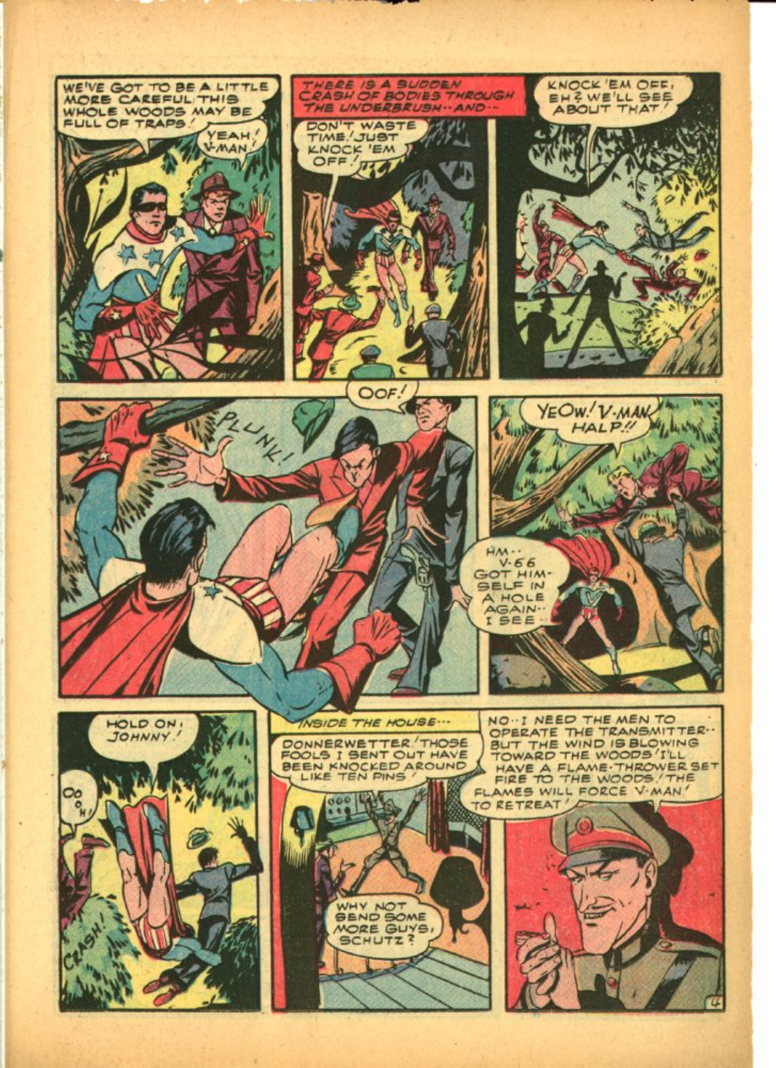 Blue Beetle (Fox / Dan Garrett), page 39. Blue Beetle (Dan Garrett). Public domain in the United States for Fox/Holyoke-era issues. Not Charlton or DC. Internet Archive folkscanomy scans used when Comic Book Plus returns 403.
