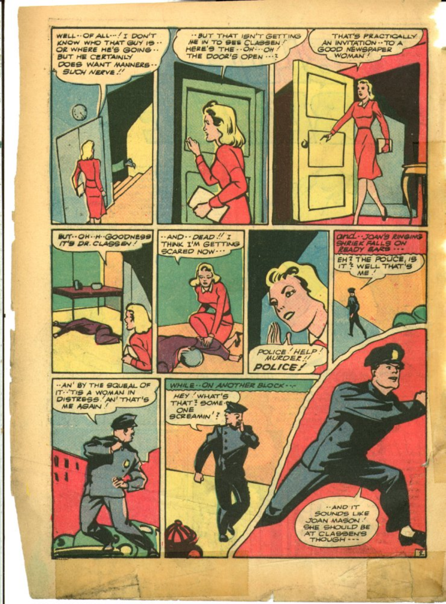 Blue Beetle (Fox / Dan Garrett), page 5. Blue Beetle (Dan Garrett). Public domain in the United States for Fox/Holyoke-era issues. Not Charlton or DC. Internet Archive folkscanomy scans used when Comic Book Plus returns 403.